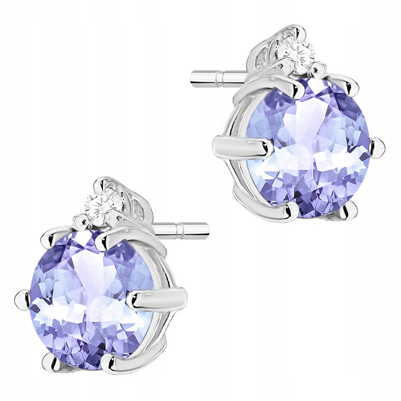 Zlaté Náušnice Dámské Štyft pr. 585 Tanzanit 1,00 ct a Brilianty 14k