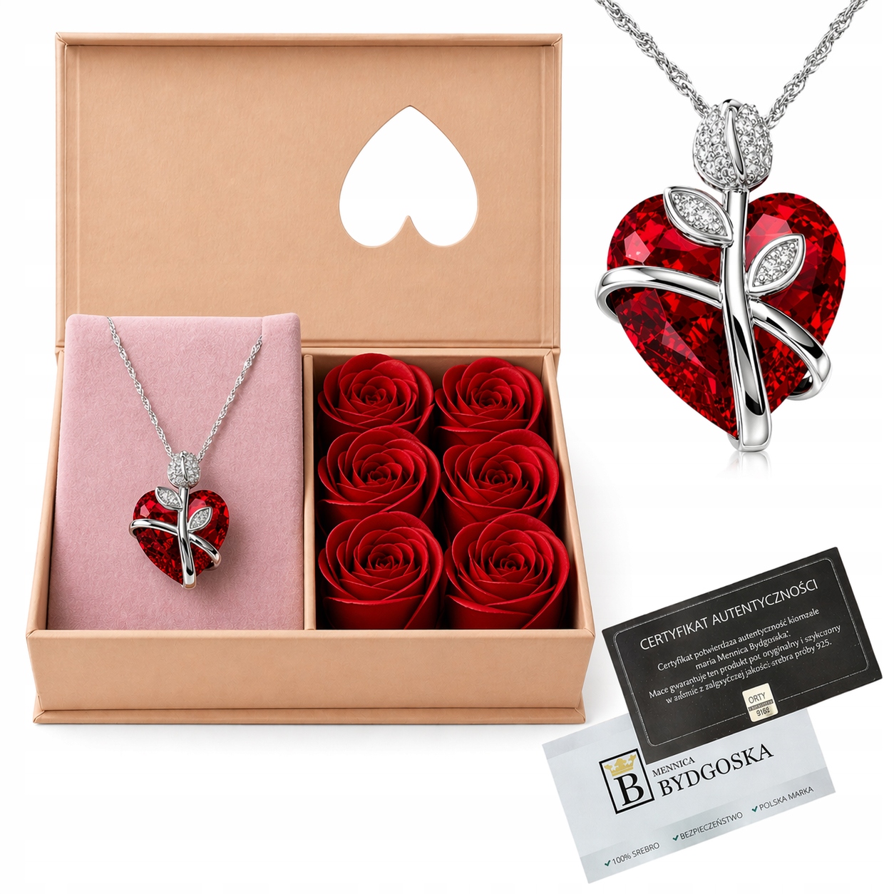 Stříbrný náhrdelník řetízek dámské srdce krabička růže stříbro