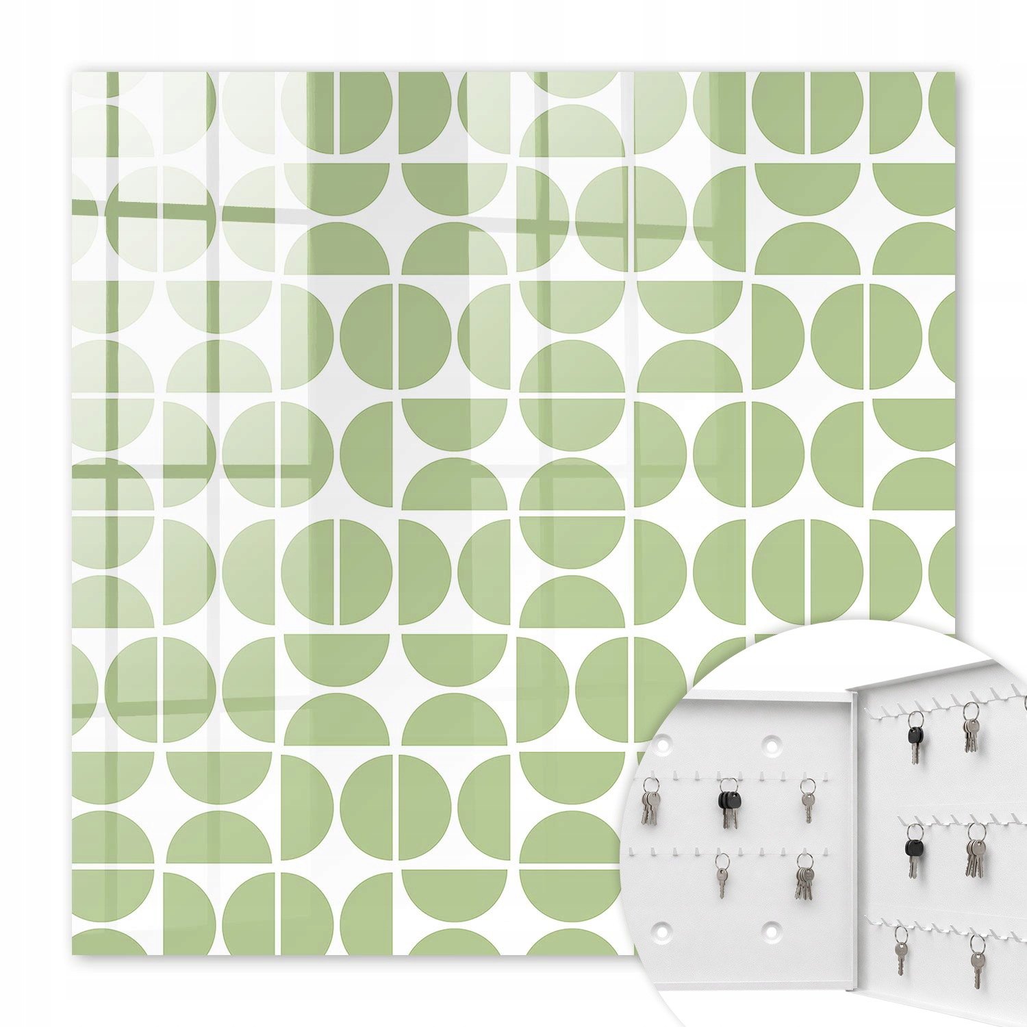 Krabička Organizér Schránka na klíče Zelená Geometrie Bílá pravá 30x30 cm