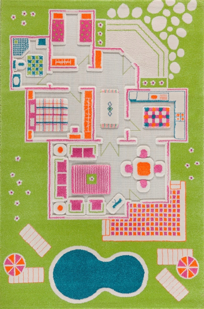 Domek Dla Lalek Zielony Dywan 3D Dla Dzieci 134x200 cm IVI Carpets