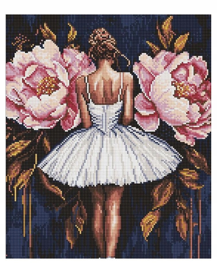 Diamantová Mozaika Baletka S Pivoňkami 40X50 CM
