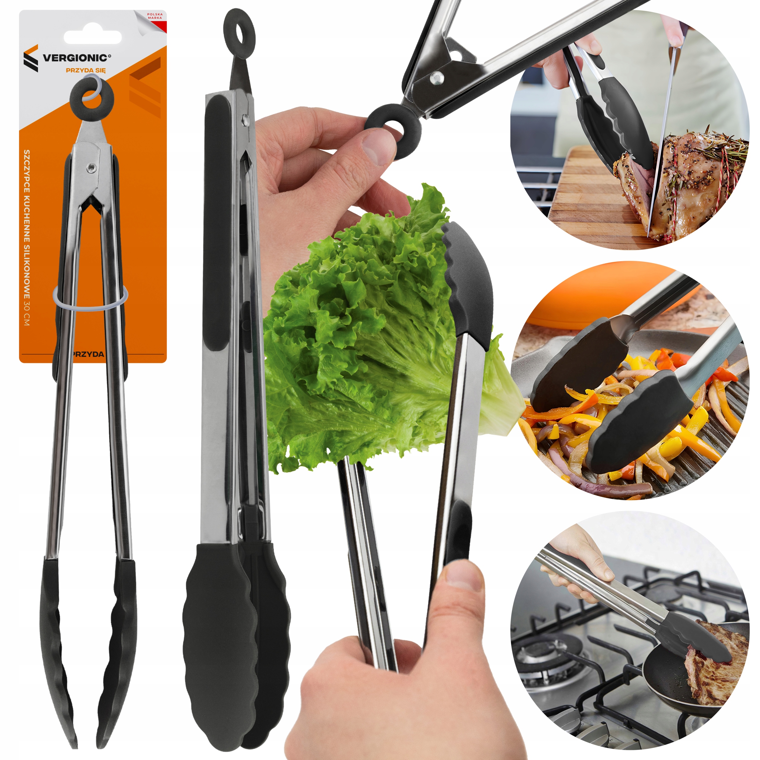 SZCZYPCE KUCHENNE SILIKONOWE DO MIĘSA GRILLA ŁAPKI DŁUGIE 30cm