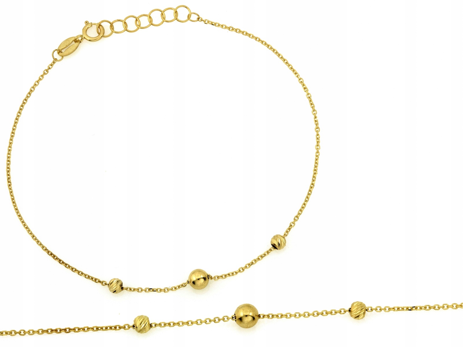 Zlatý náramek 585 s kuličkami 18 cm lesklé kuličky 0.84 g bez zirkonu