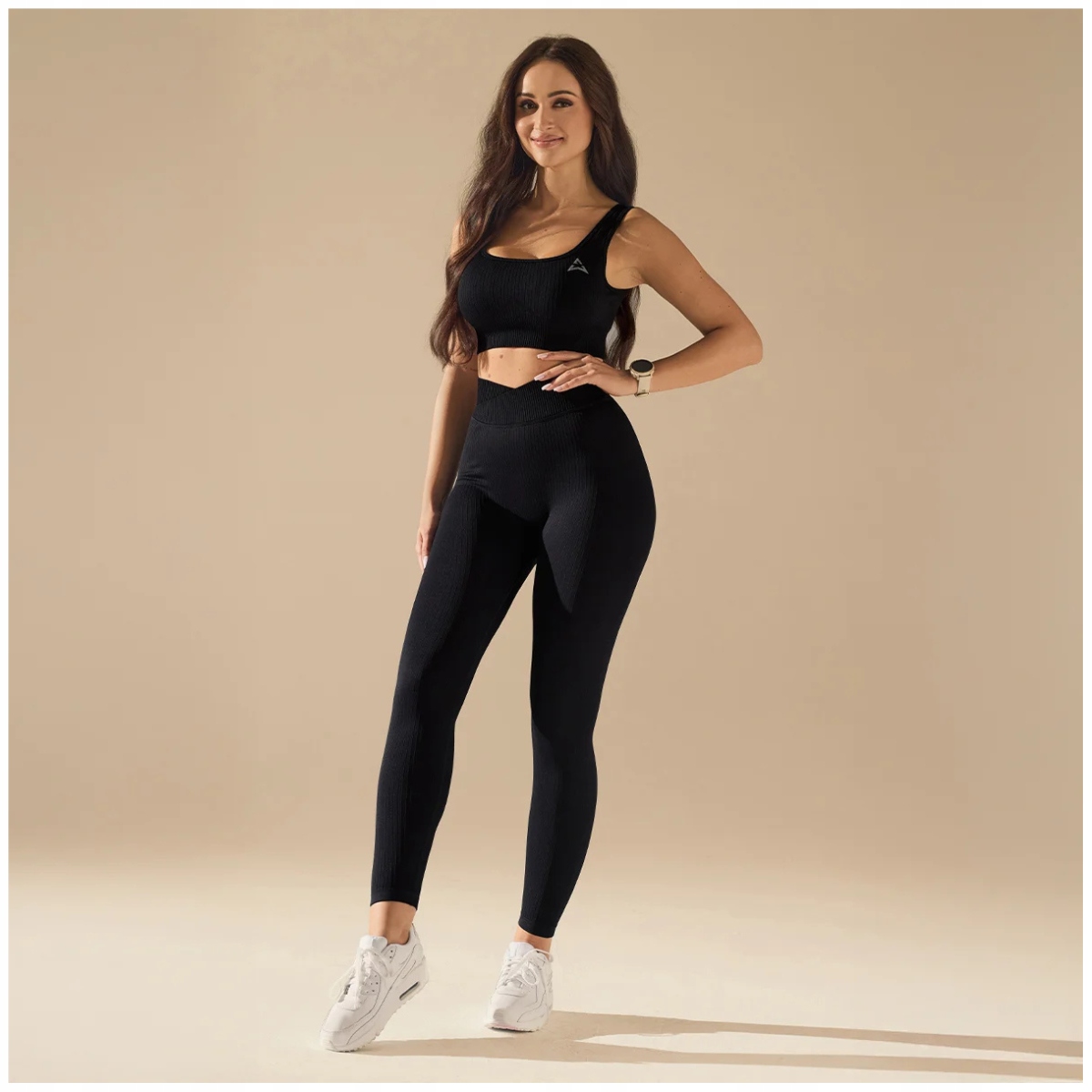 Allwear Bezszwowe Legginsy Basic V-waist Black L Wysoki Stan Modelujące
