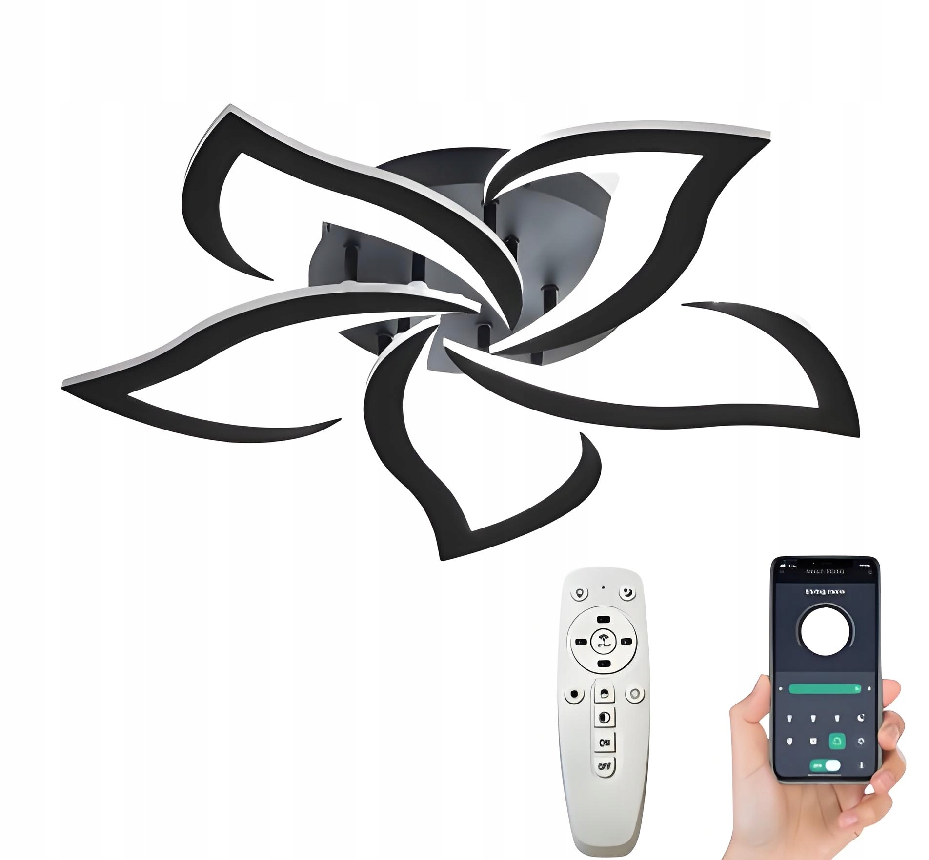 Lampa Led Plafon Premium Wisząca Kwiat Lotosu 5 Ringów Czarna Z Pilotem