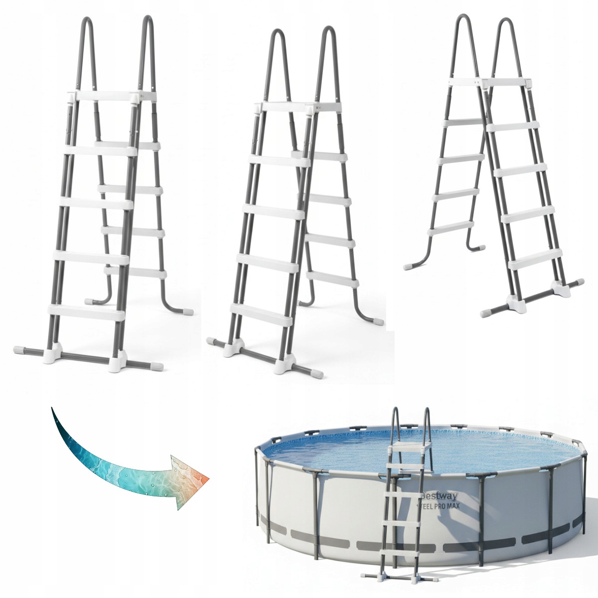 Silný, bezpečný oboustranný žebřík 132 cm do bazénu Bestway 122 132 cm