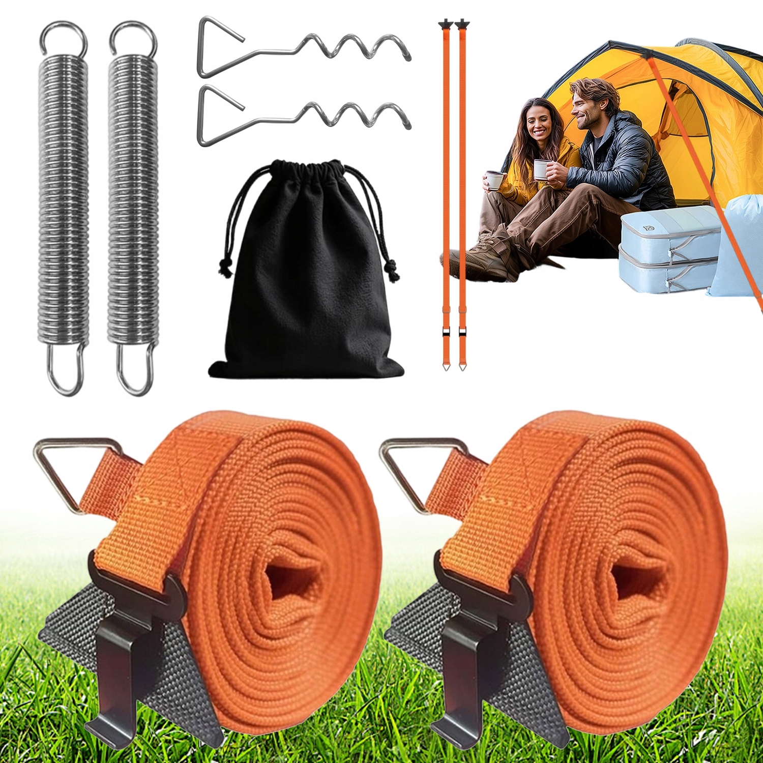 Protivětrný Pás Pro Markýzu 2V1 Kolíky 33 CM Pružina Taška Přívěsu Rv