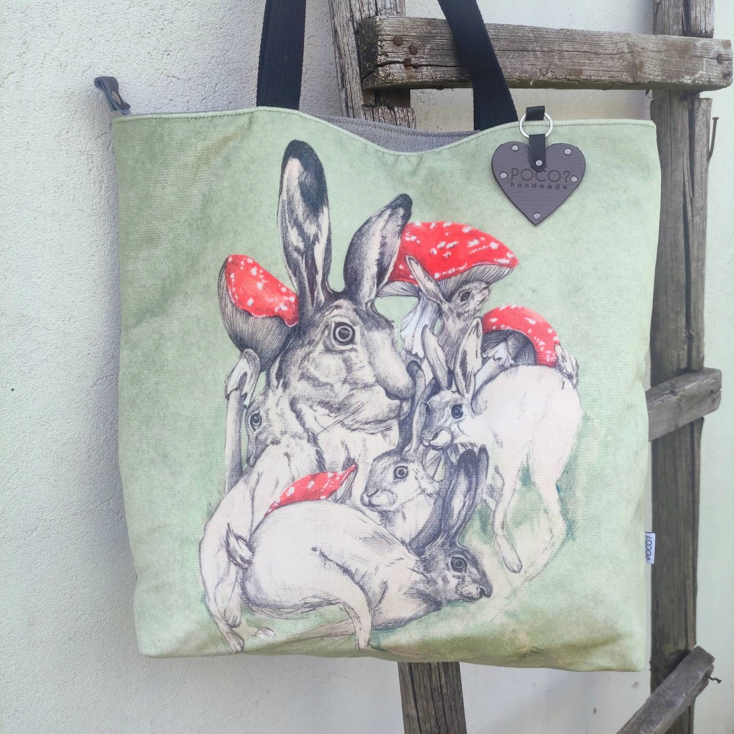 Taška s kresbou Zajíci A Muchomory, shopperka