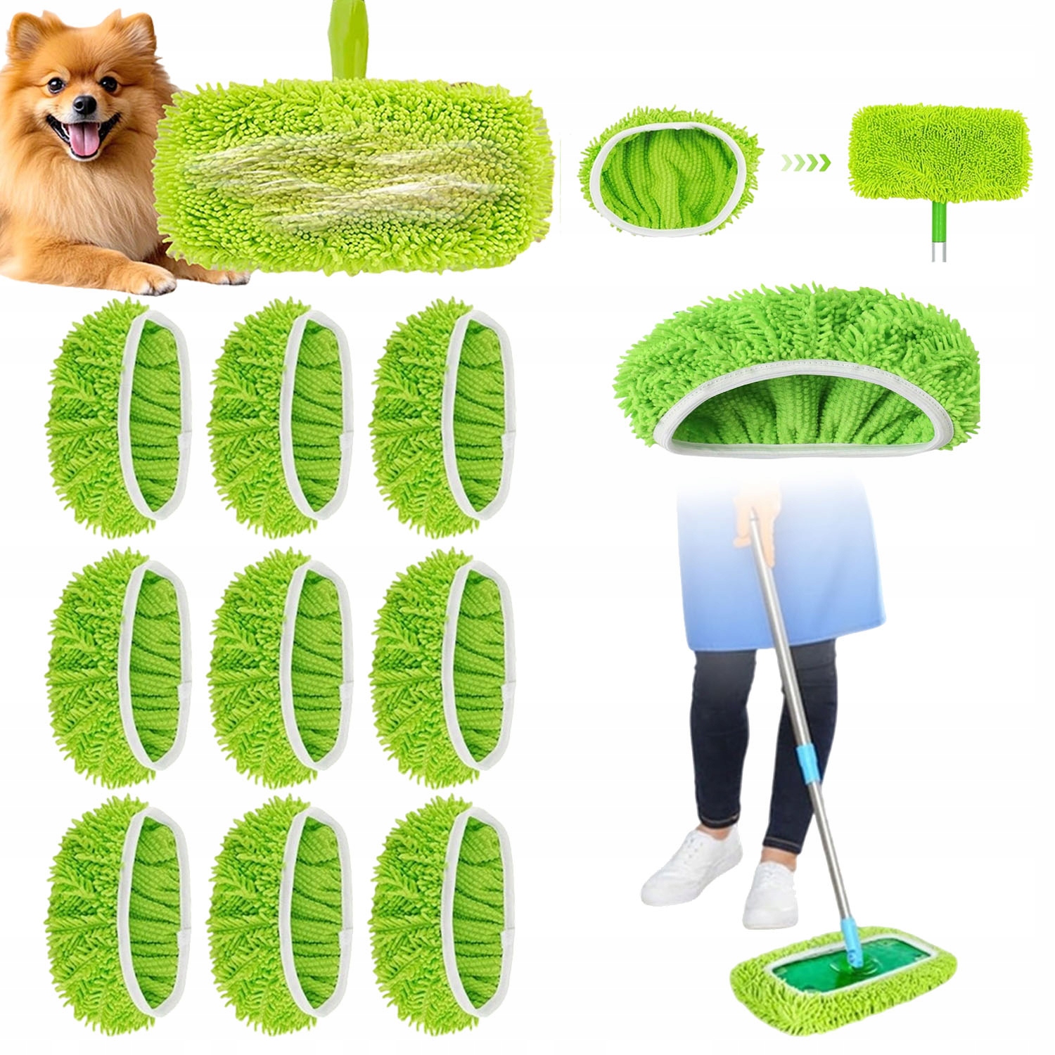 Levně 10 Ks Náhradních Utěrek Pro Mop Swif/fer Žluto-zelený