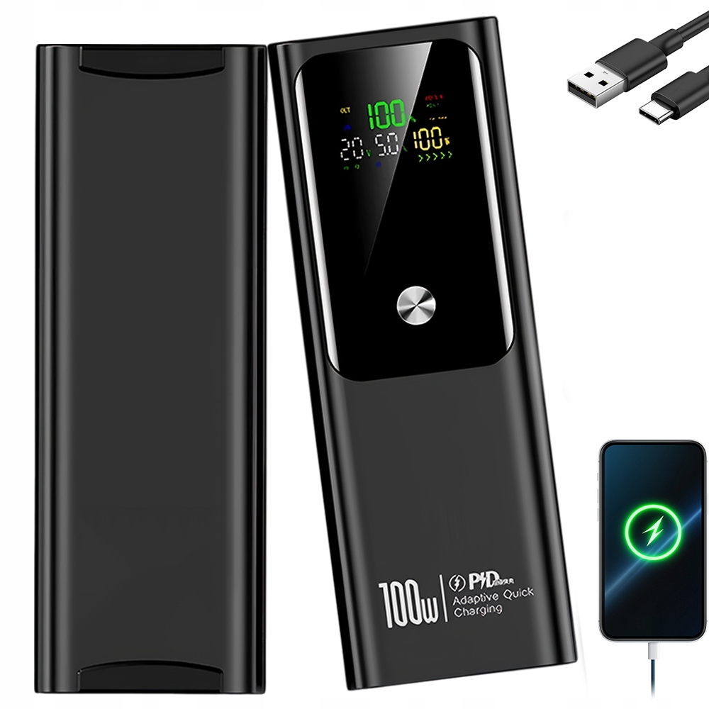 Rychle Se Nabíjející Power Banka 20000MAH Pd 100W Vysoká Kvalita Černá