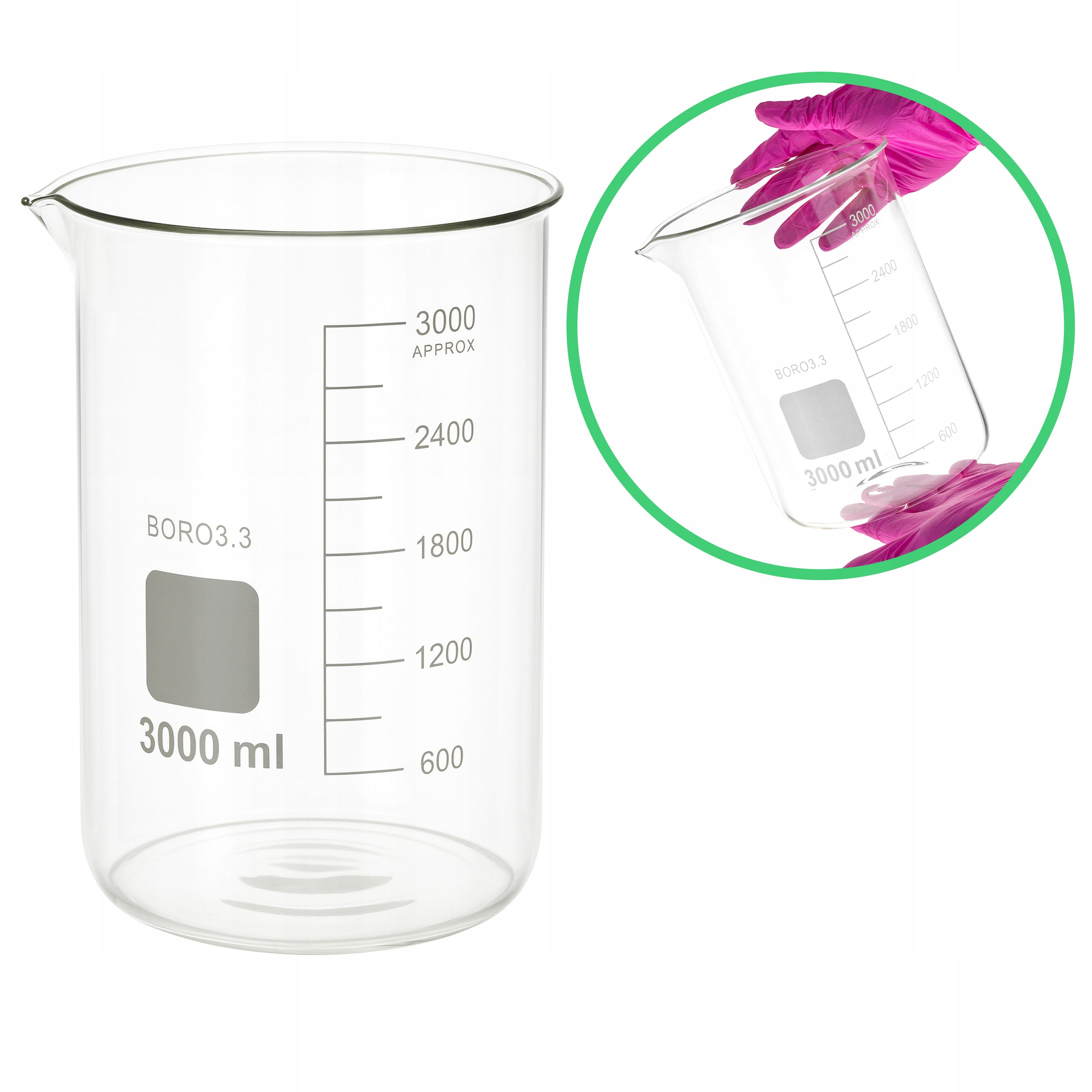 Zlewka szklana boro 3.3 laboratoryjna niska 3000 ml śr. 150 mm wys. 210 mm
