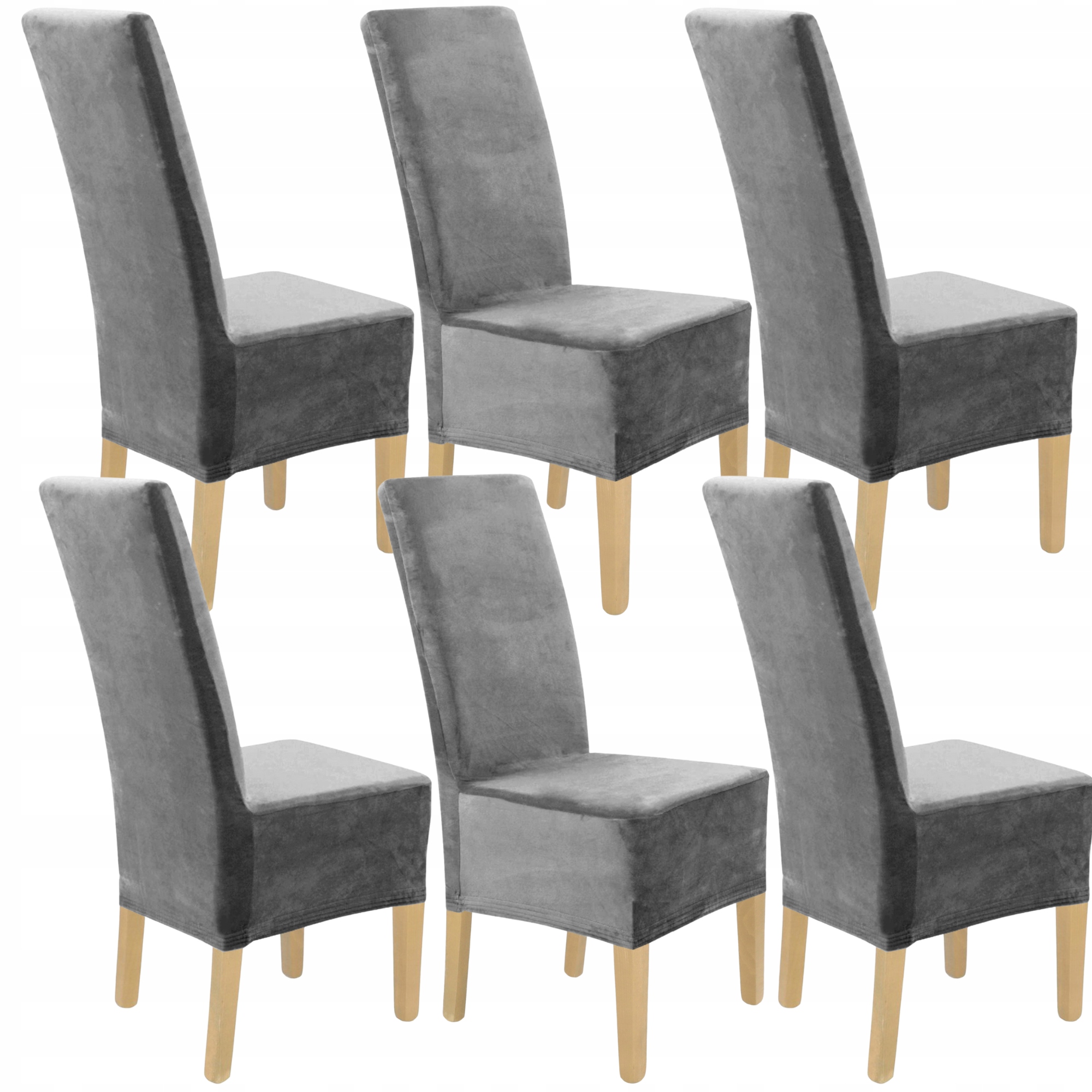 6 Ks Potah Na Židli XXL Šikmý Šedý Velur Elastický Univerzální