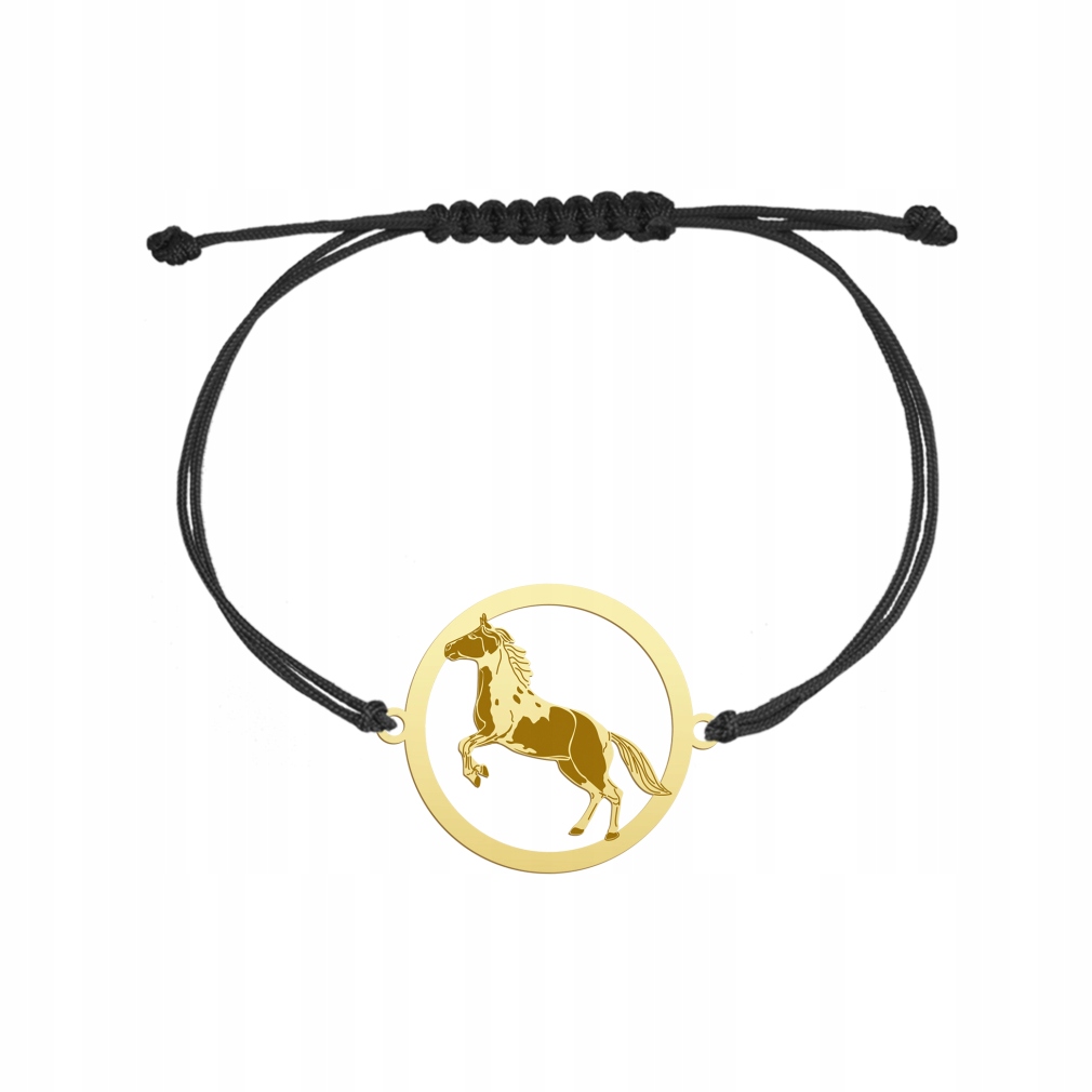 Zlatý náramek s koněm American Paint Horse 925 Šňůrka Dárek Gravírování
