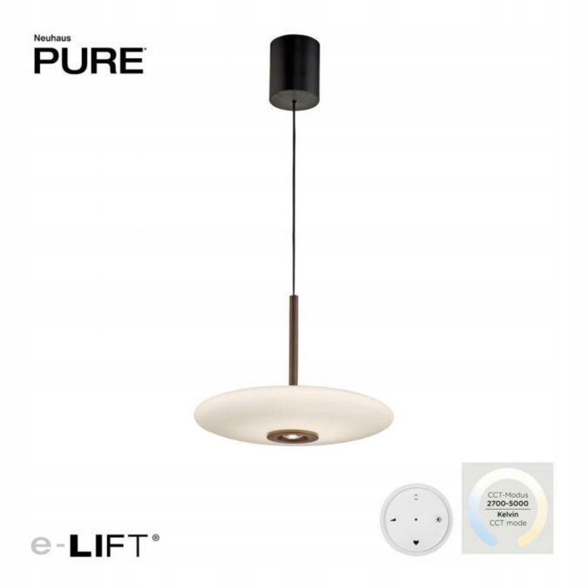 Paul Neuhaus Pure E-Vitrum závesné Led svietidlo 2700-5000K e-LIFT, tmavo hn