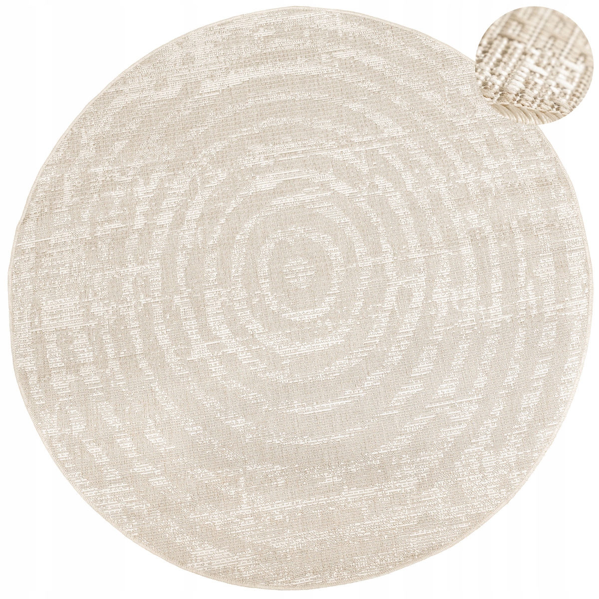 Dywan Okrągły Zewnętrzny Beż Krem Lśniący W Okręgi Na Taras Haga śr. 140 cm