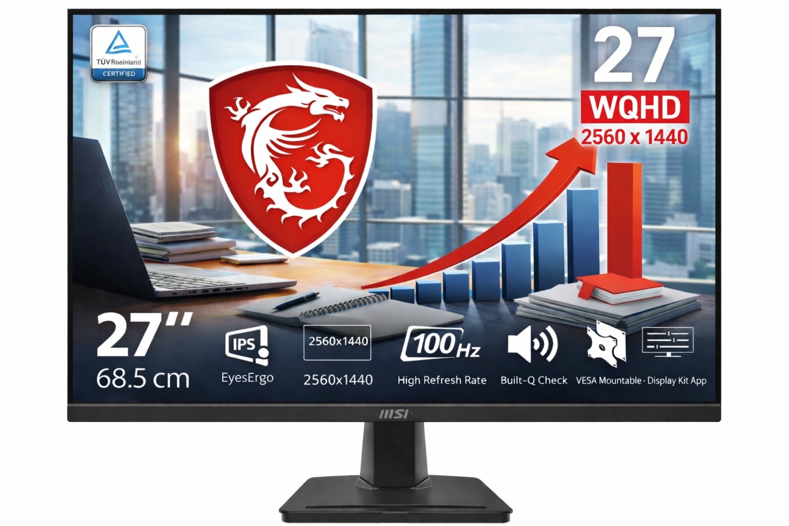 Monitor Msi Pro MP275Q 27" Wqhd 2560x1440 Ips 100Hz 1ms Hdmi Dp