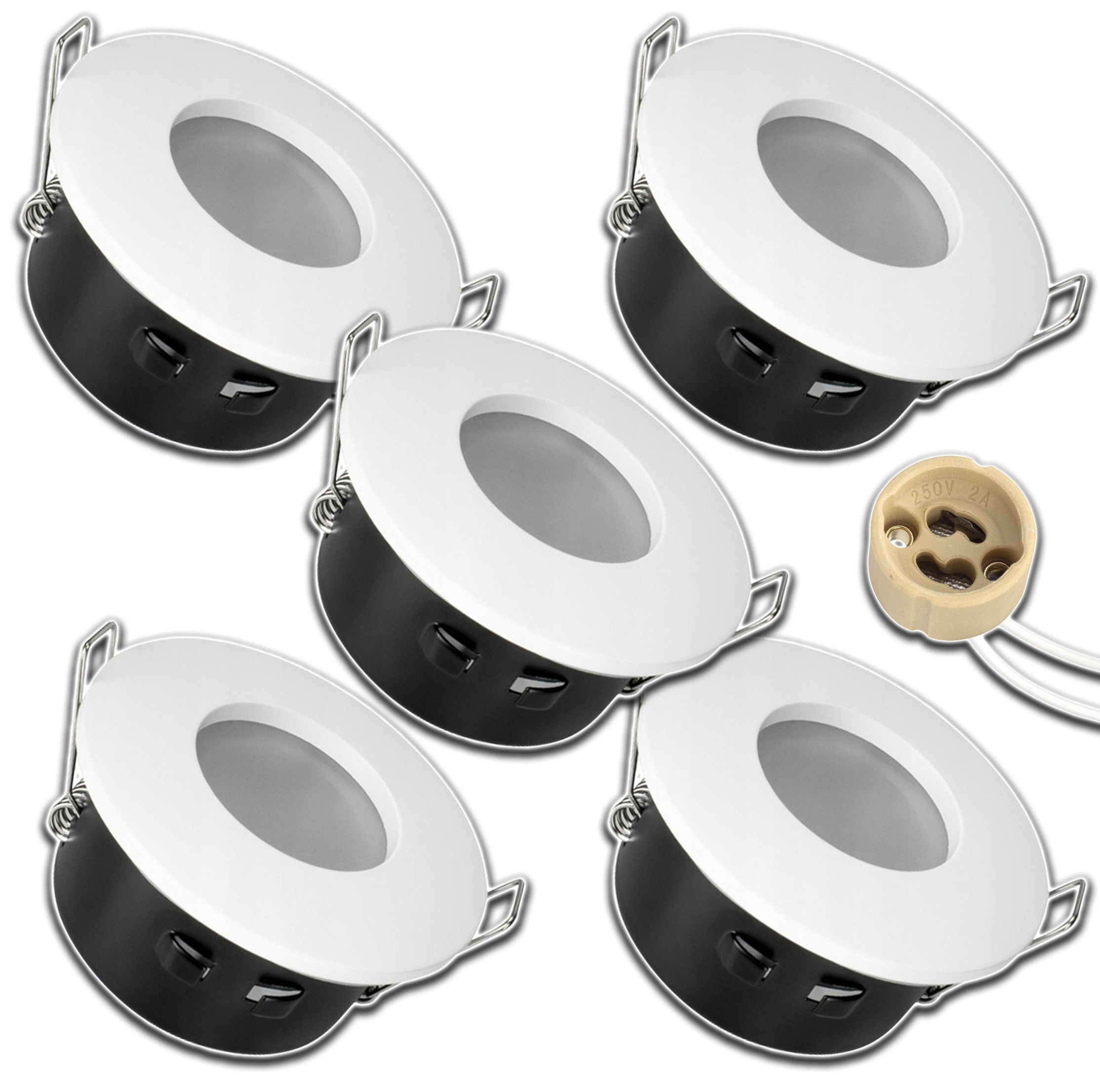 5 x Bílé Zapuštěné Stropní Svítidlo Do Podbití Voděodolné Zásuvka GU10