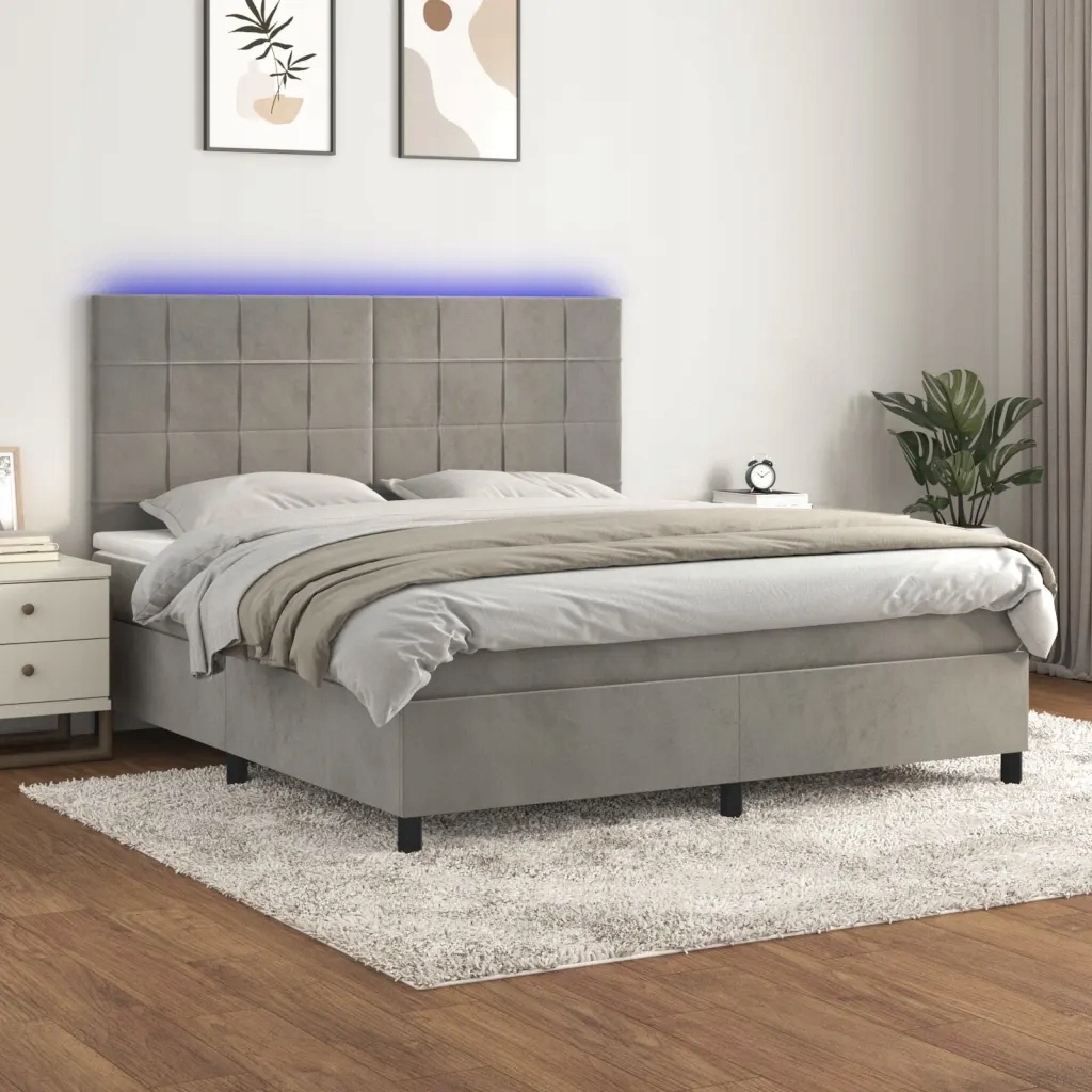Box spring postel s matrací a Led světle šedá 180x200 cm samet Šedá 3136137