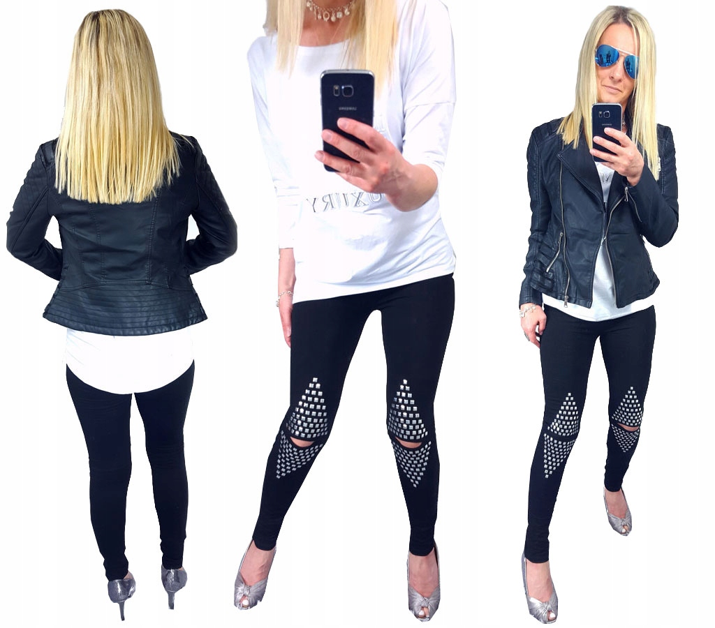 

Spodnie Legginsy Rurki Ćwieki Ripped Getry Dziury