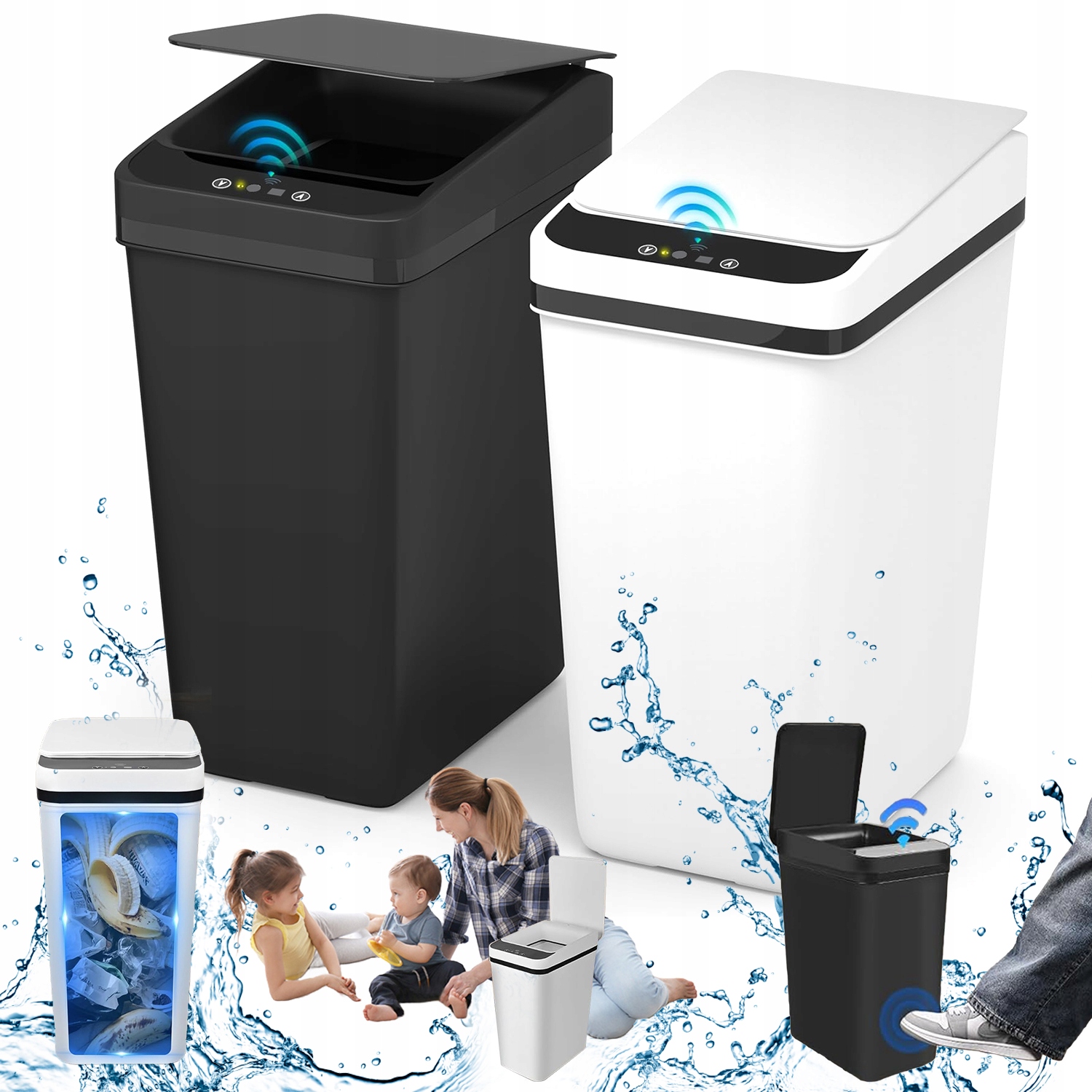 Levně 2X Koš Na Odpadky S Bezdotykovým Senzorem Automatický 12 L IPX5 Do Ložnice