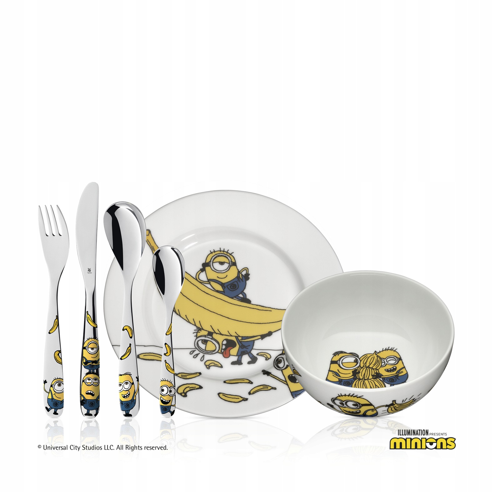Zestaw obiadowy dziecięcy Wmf Minionki komplet 6 el. talerz miska sztućce