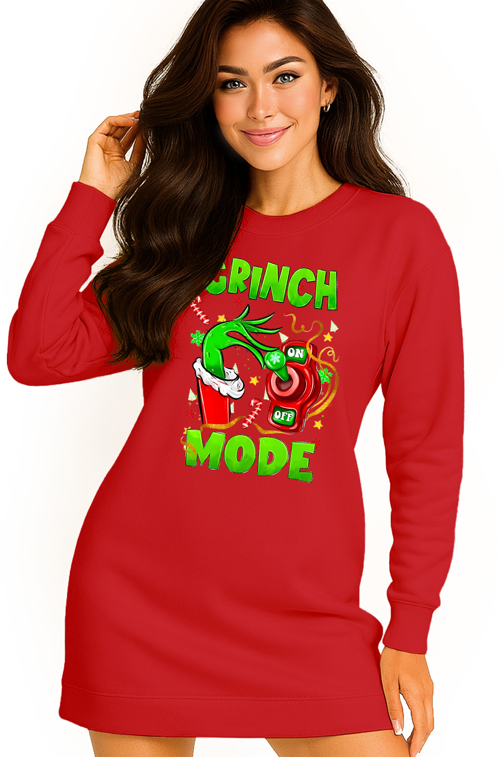 Mikina Vánoční Oversize Šaty Grinch Mode On Dárek Vánoce XXL