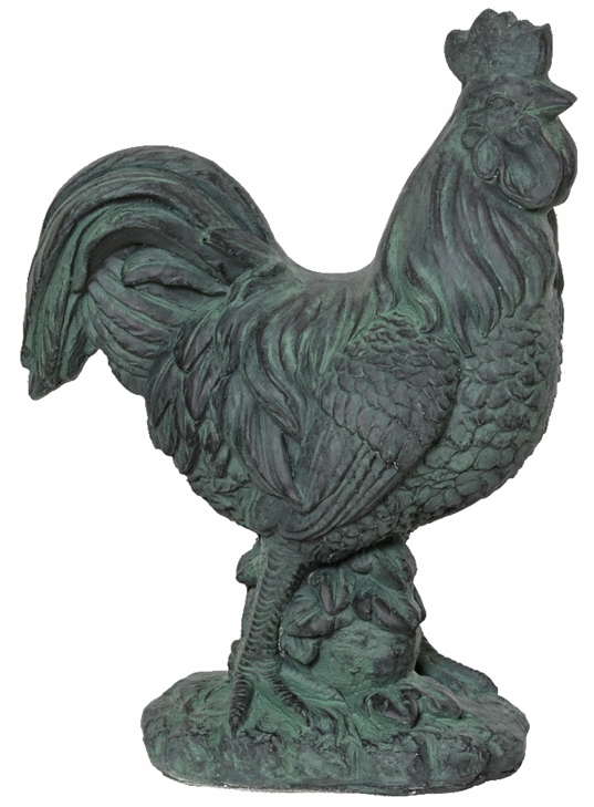 Záhradná figúrka kohút 21x38x50 cm Dekoratívna vo farbe starožitnej zelenej
