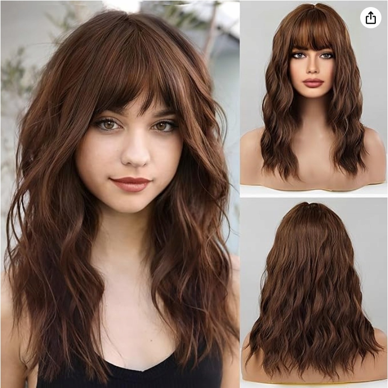 Paruka Emmor Syntetická vlnitá, čokoládově hnědá 45 cm LC6012-1