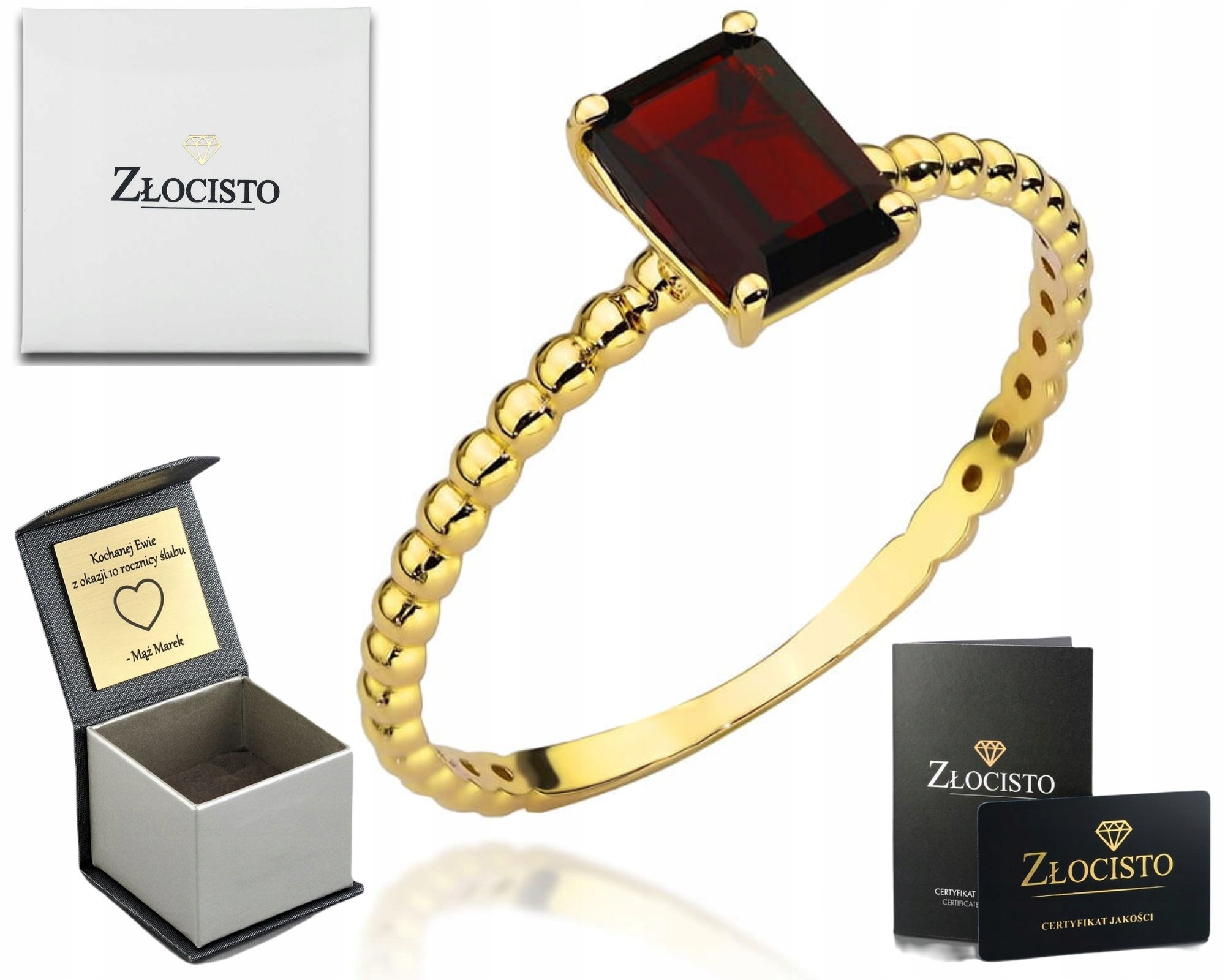 Zlatý Prstýnek Přírodní Kámen Granát 585 Dárek Pro Ženu