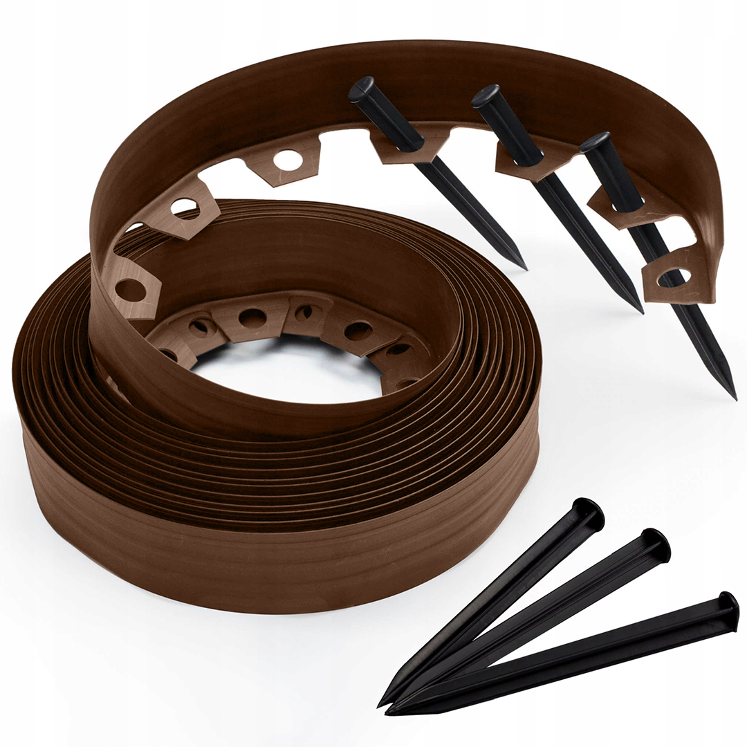 Obrzeże ogrodowe trawnikowe tworzywo sztuczne 20m x 6cm brązowy kotwy