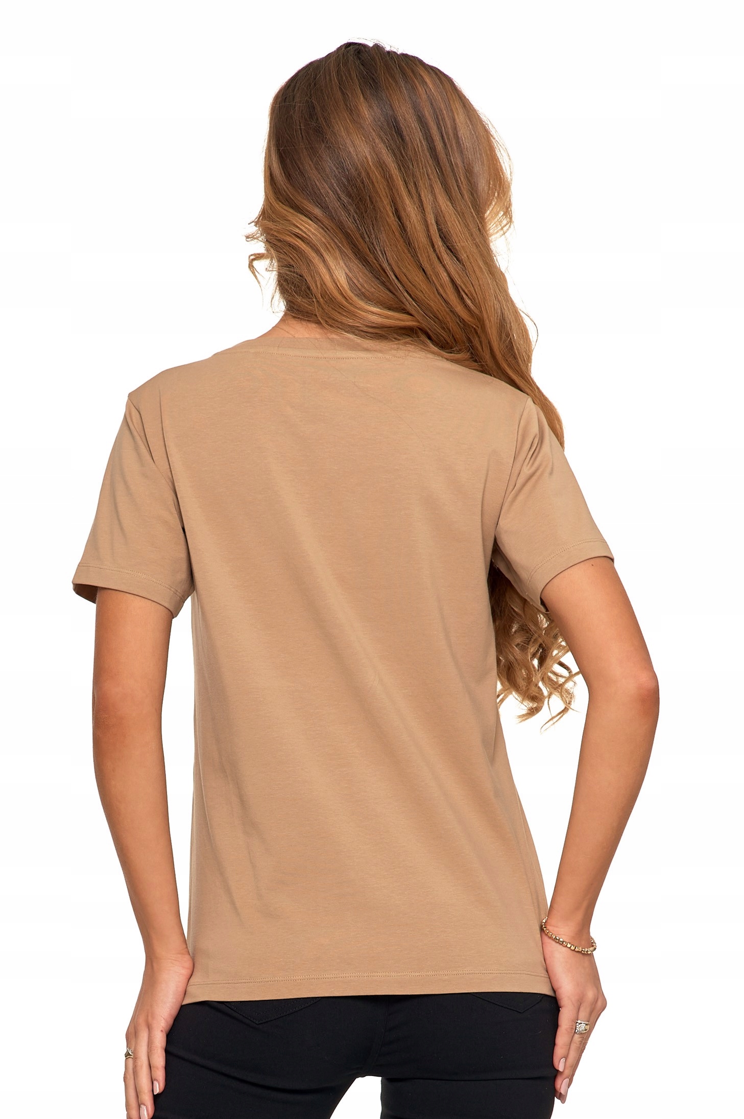 KOSZULKA T-SHIRT DAMSKI KRÓTKI RĘKAW BAWEŁNA PREMIUM BEŻOWA BASIC MORAJ XL Płeć kobieta