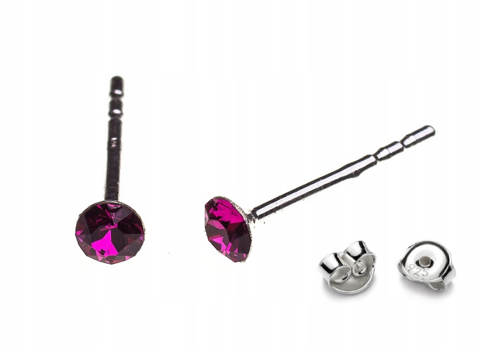 

Srebrne Kolczyki z kr. Swarovski Chaton 3mm Fuch.