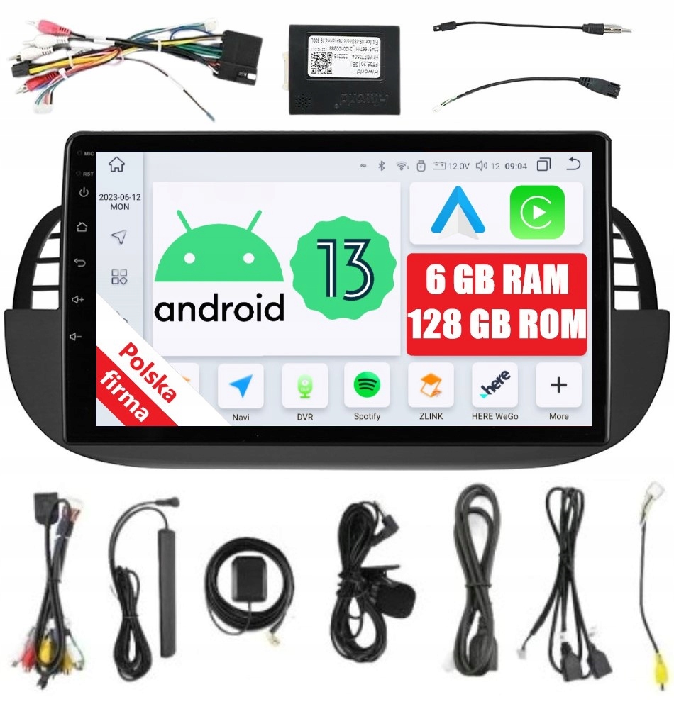 2DIN Android Rádio Navigácia Fiat 500 6/128 Gb Dsp Carplay Lte Qled