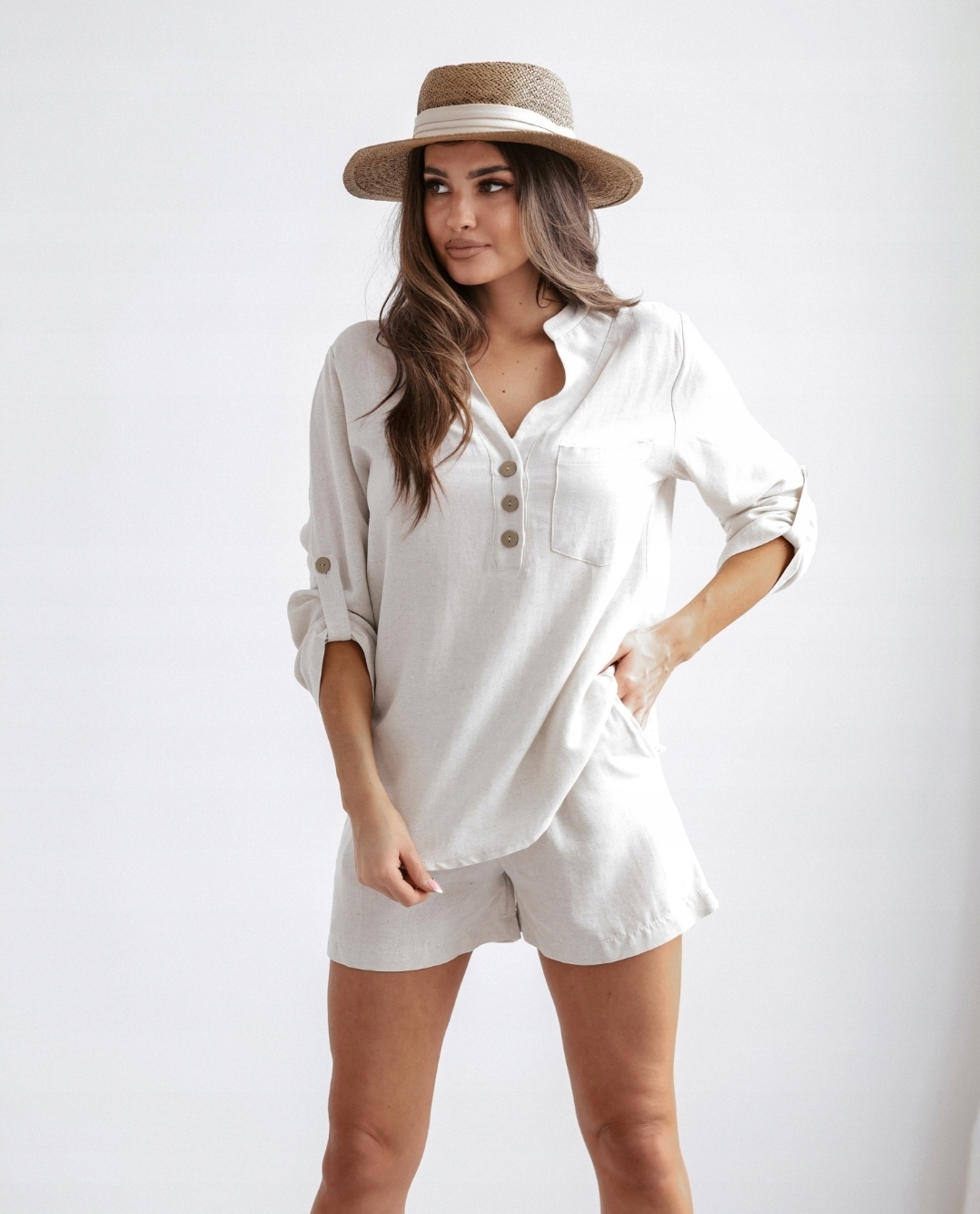 DAMSKA BLUZKA KOSZULA LNIANA LUŹNA GUZIKI BEŻ M Rozmiar M