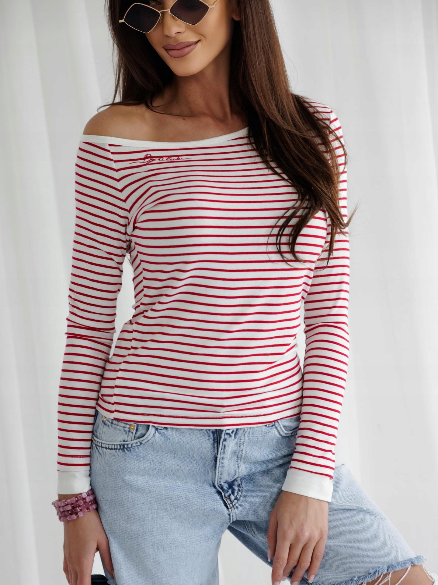 By O La La! Pruhovaná Halenka S Knoflíky Vzadu Off White/red Kiss M