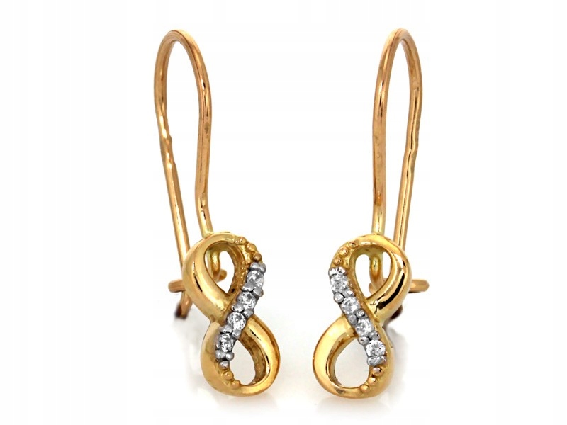 Náušnice zlaté 585 na biglu s motivem nekonečna zdobené zirkony 14k