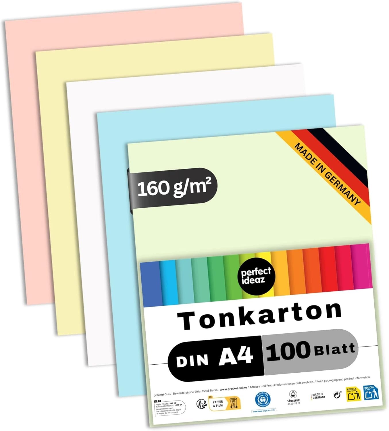 Barevný Karton Din A4 100 Listů 160G Recyklovatelný 5 Barev