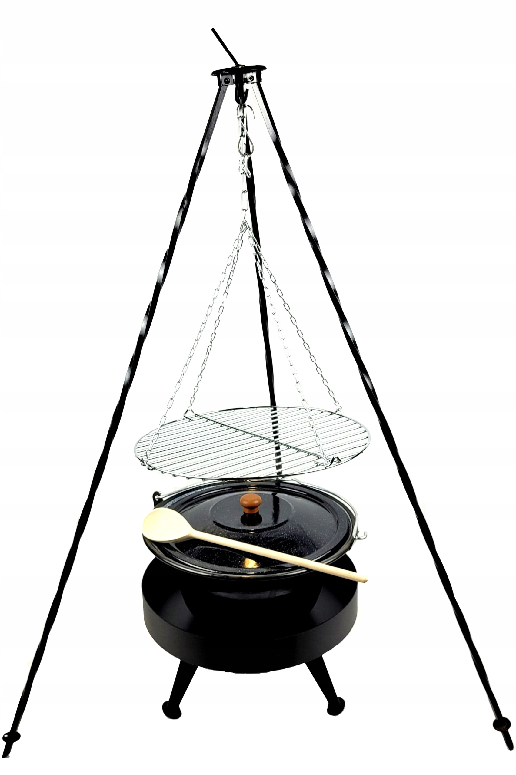 Gril 120 cm ohnisko 40 rošt 40 cm kotlík 22 l s pokrievkou trojnožka 120 cm