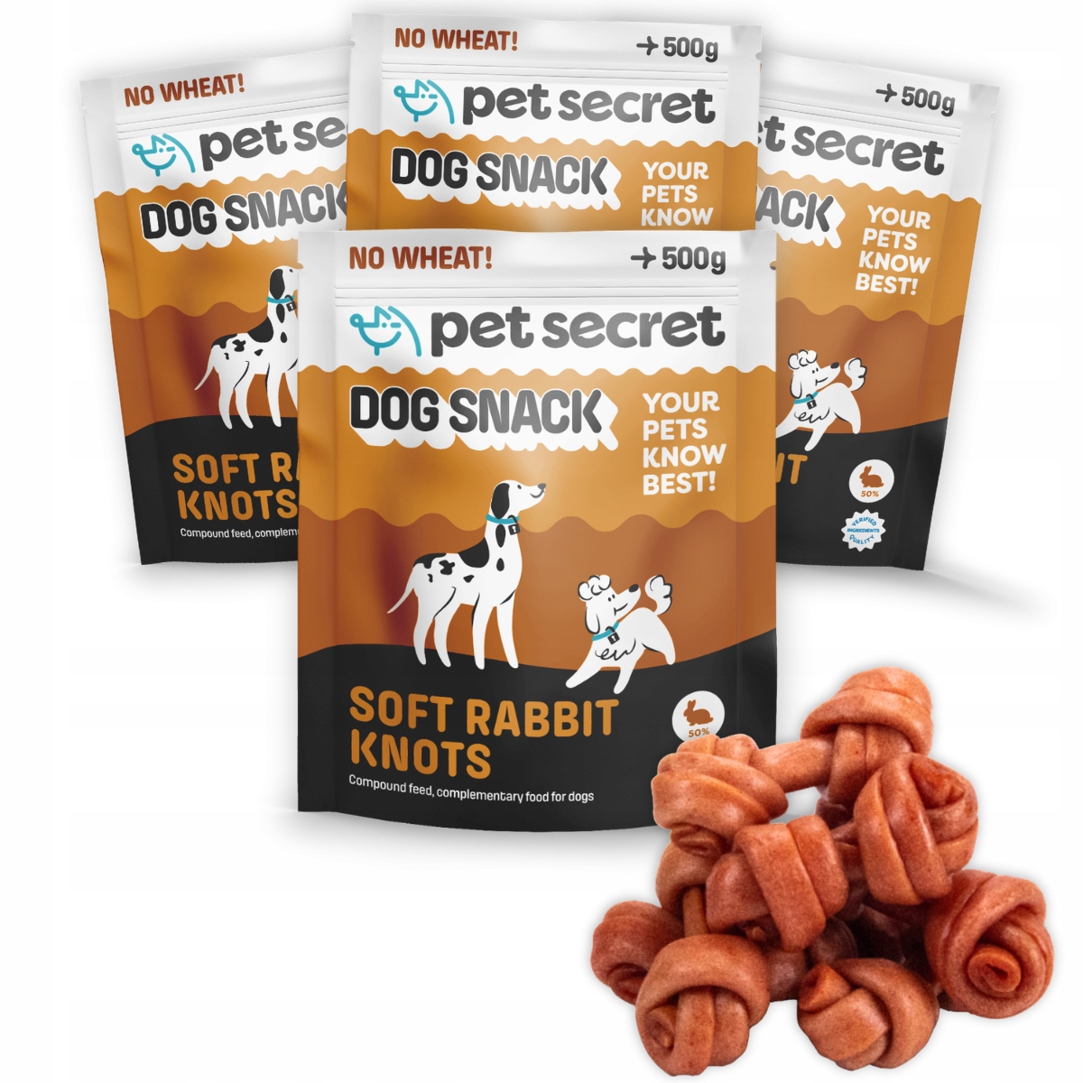 Psí pamlsek 4x500g Měkké králičí uzlíky Pet Secret Masové kousátko