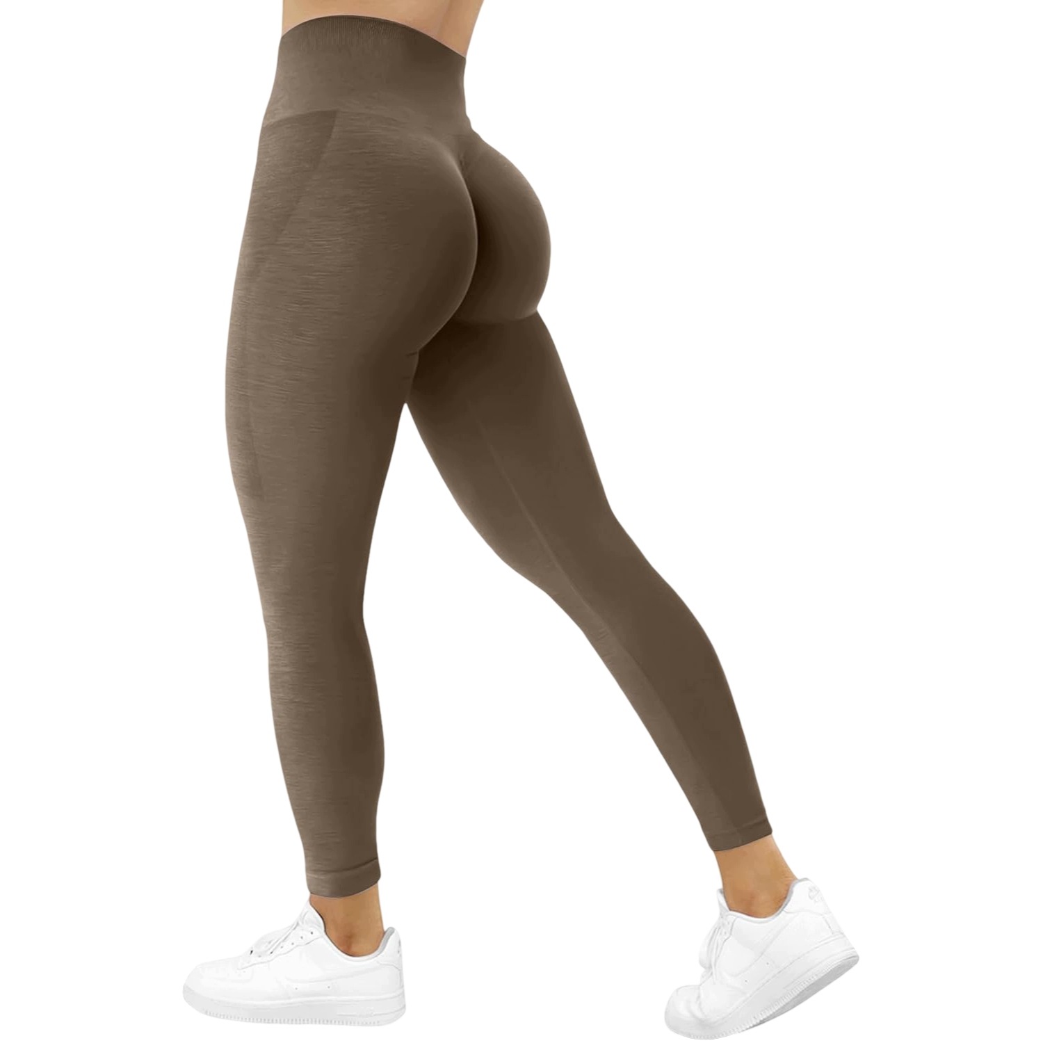 Damskie Legginsy Sportowe Fitness Bezszwowe Push Up Modelujące Brązowe XL