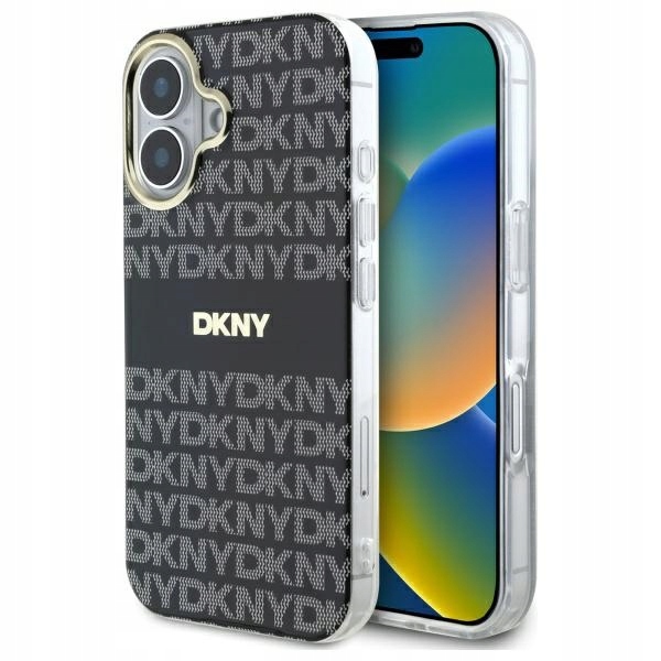 Dkny DKHMP16SHRHSEK Pevný kryt pro iPhone 16 6,1" černý/černý s opakujícím se textem
