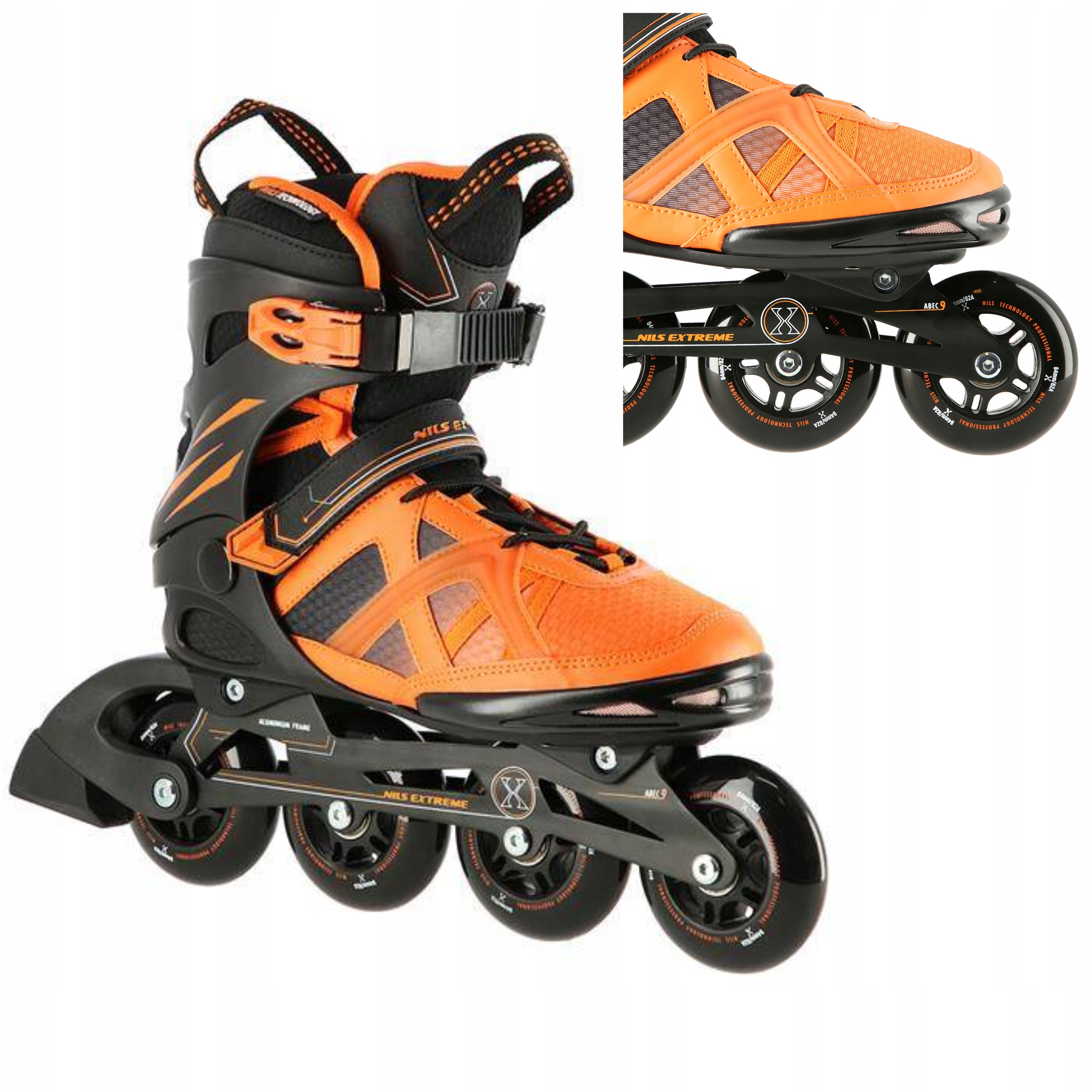 Silné Kolečkové Brusle Brusle 2v1 Nils Extreme 38 Aluminium Černo Oranžové Fit