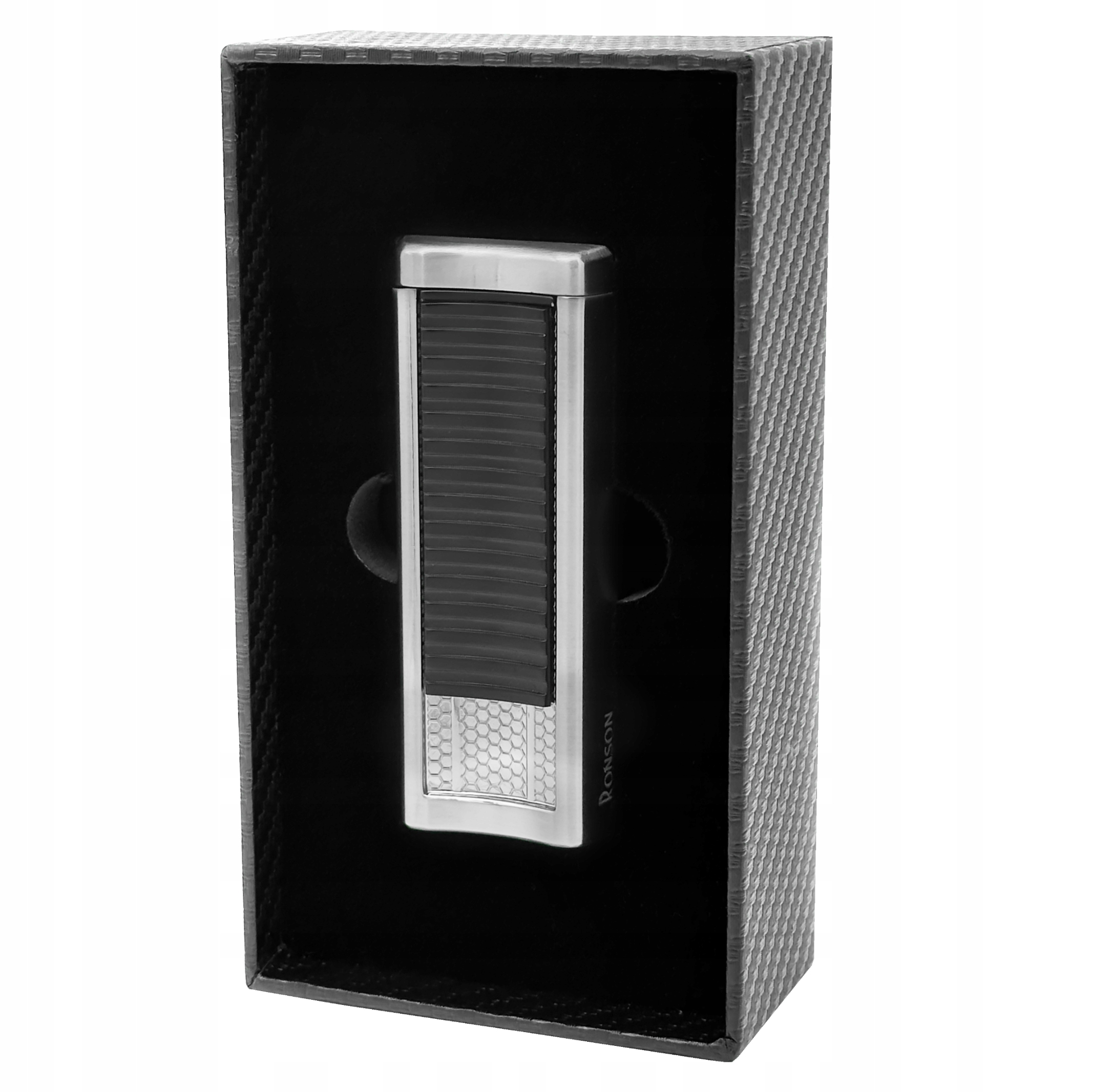 Zapalovač Ronson Passat Silver Black 2 Jet s puncherem na doutníky a žárovkovou náplní