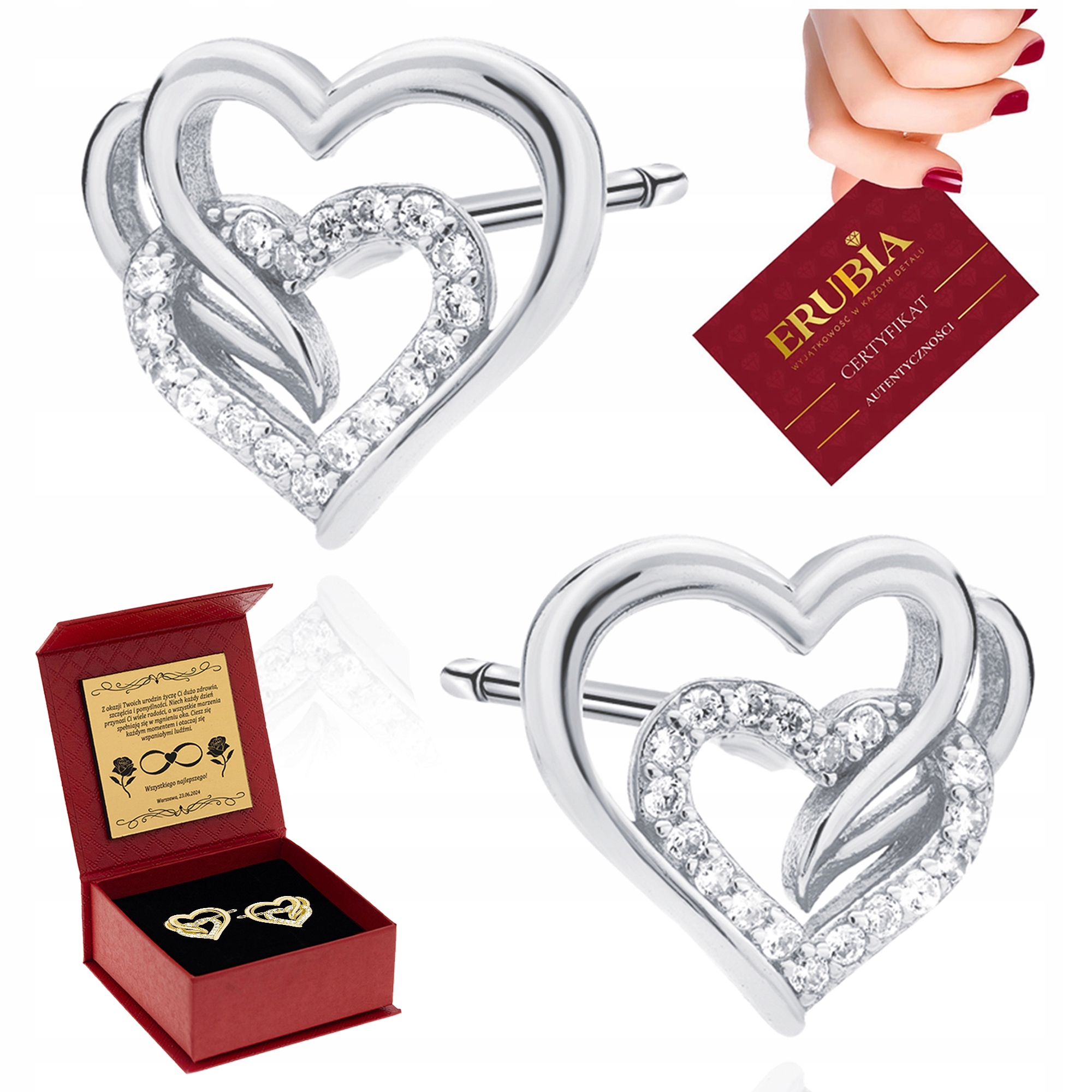 Stříbrné Náušnice Šroubky Srdce Se Zirkony Stříbro O Ryzosti 925 Gravírování
