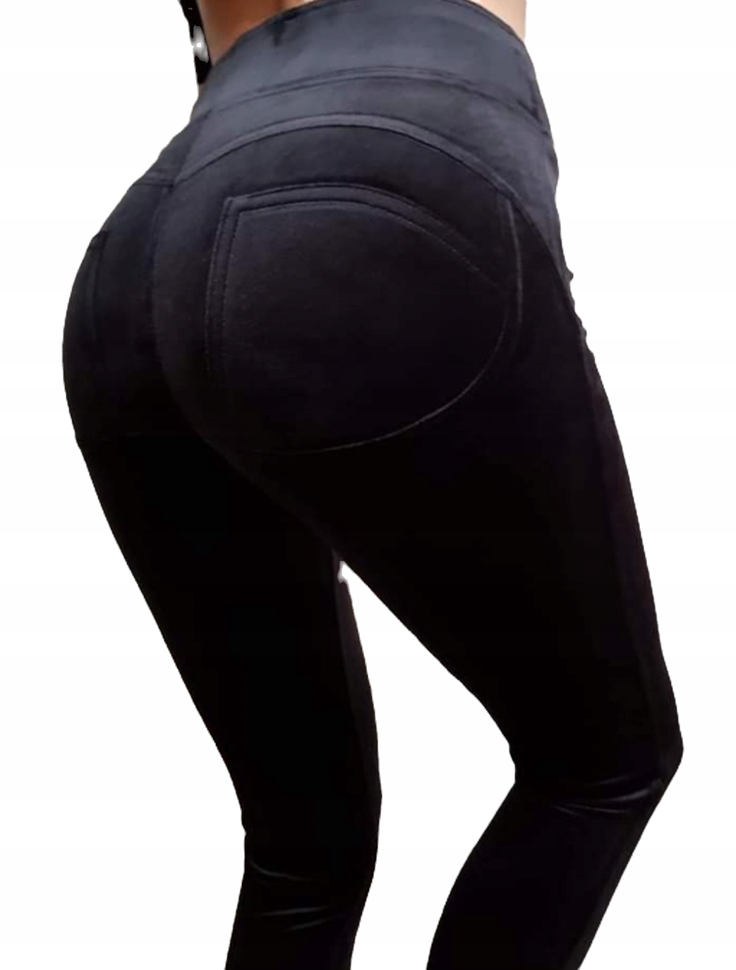 By Mielczarkowski prémiové velurové legíny Push-Up, velmi pohodlné, černé, velikost L
