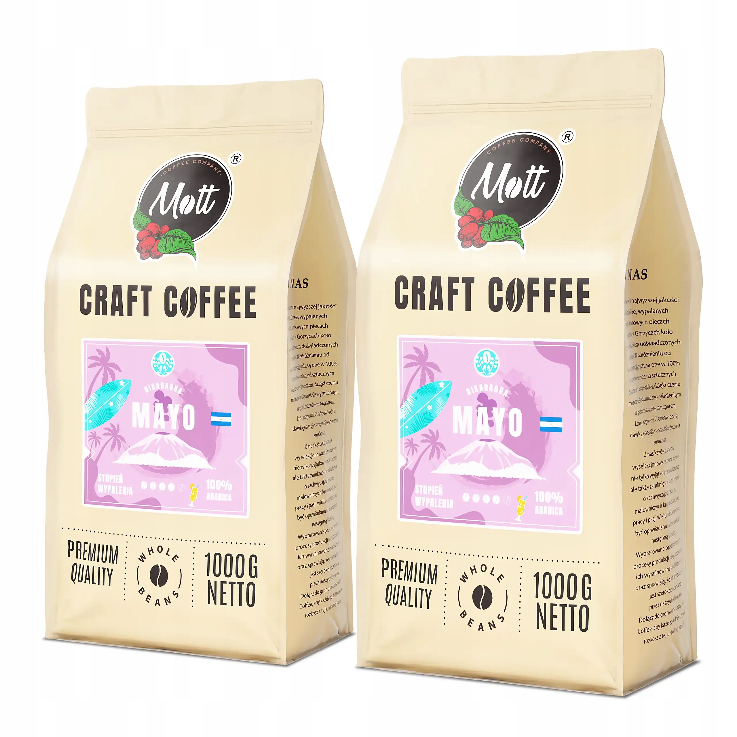 Set 2x Káva zrnková 1kg Čerstvě pražená 100%ARABICA Mott Mayo Nikaragua