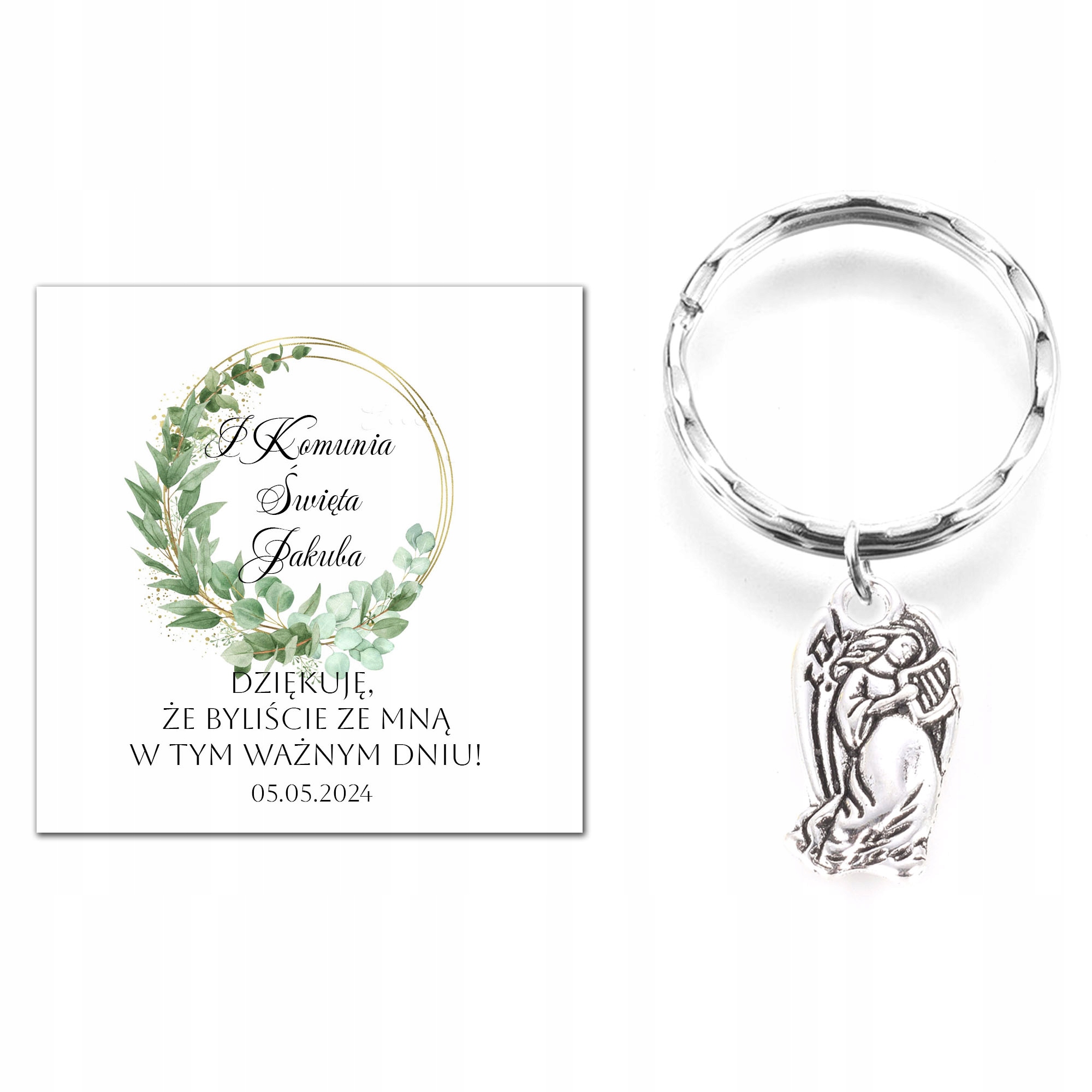 PODZIĘKOWANIE DLA GOŚCI UPOMINEK BRELOCZEK ANIOŁEK KOMUNIA PAMIĄTKA