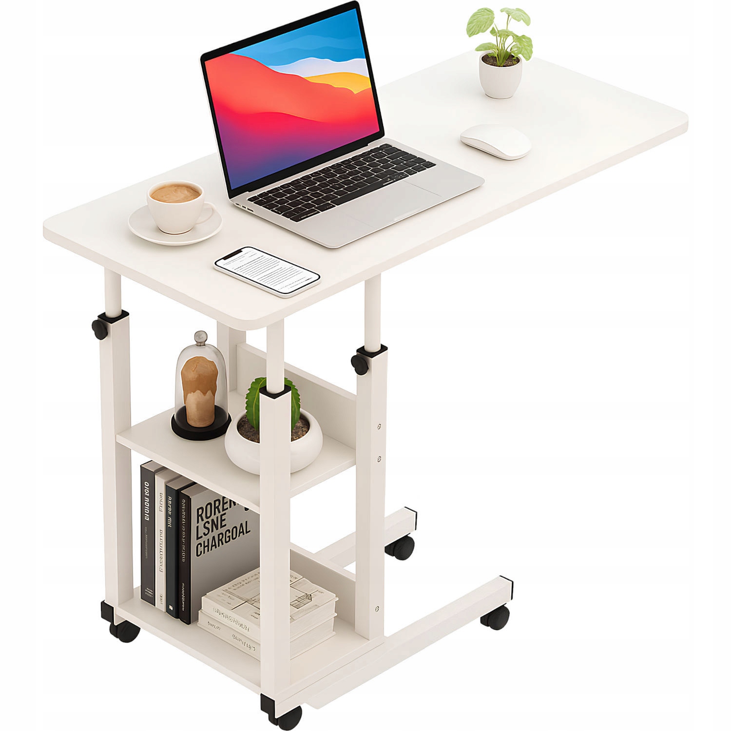 Wózek Mobilny Stołek Na Kołach Przyłóżkowe Biurko Pod Laptop Do Łóżka Białe