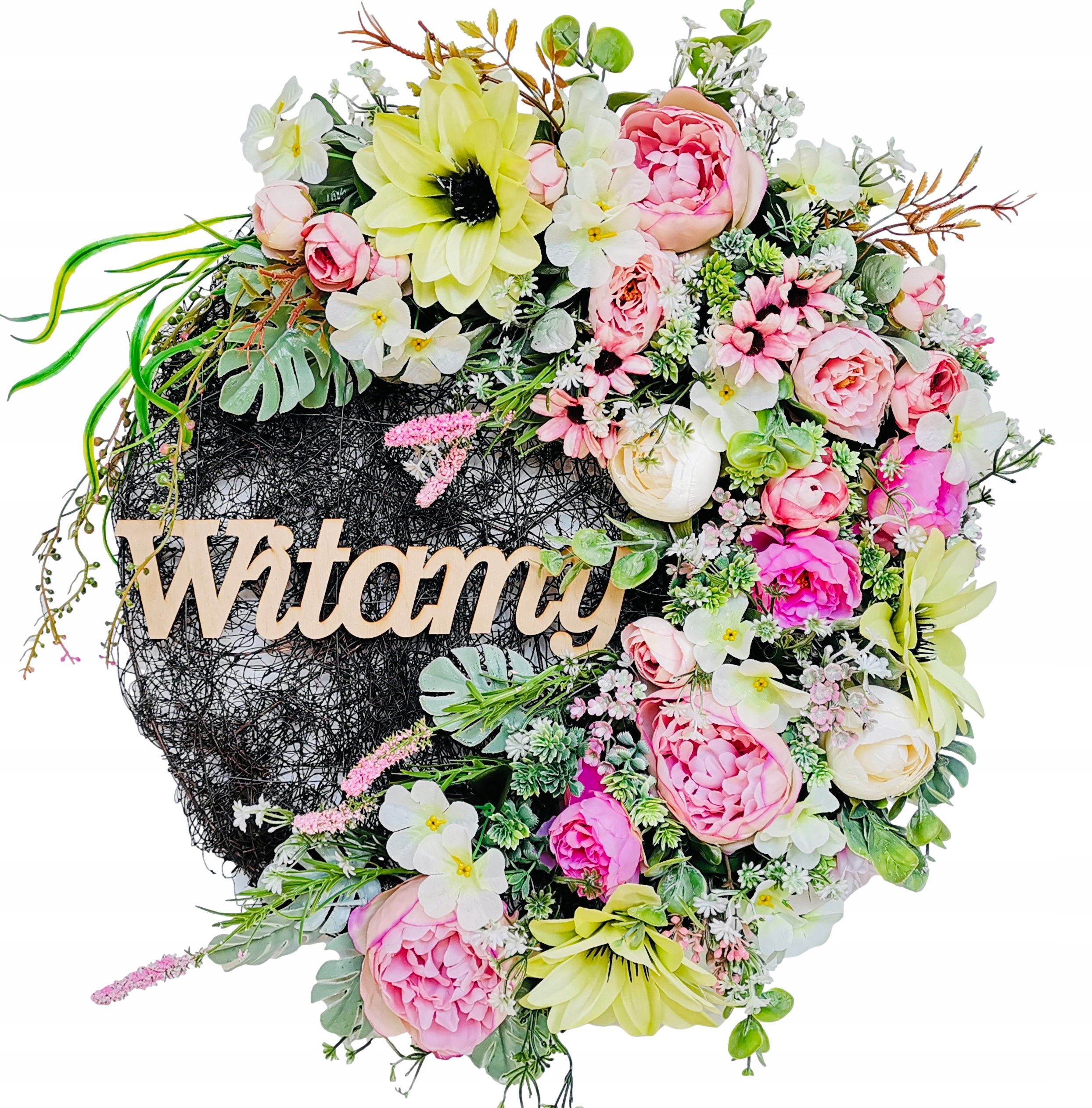 

Wianek na drzwi Ratan duży 45 cm Witamy pastelowy