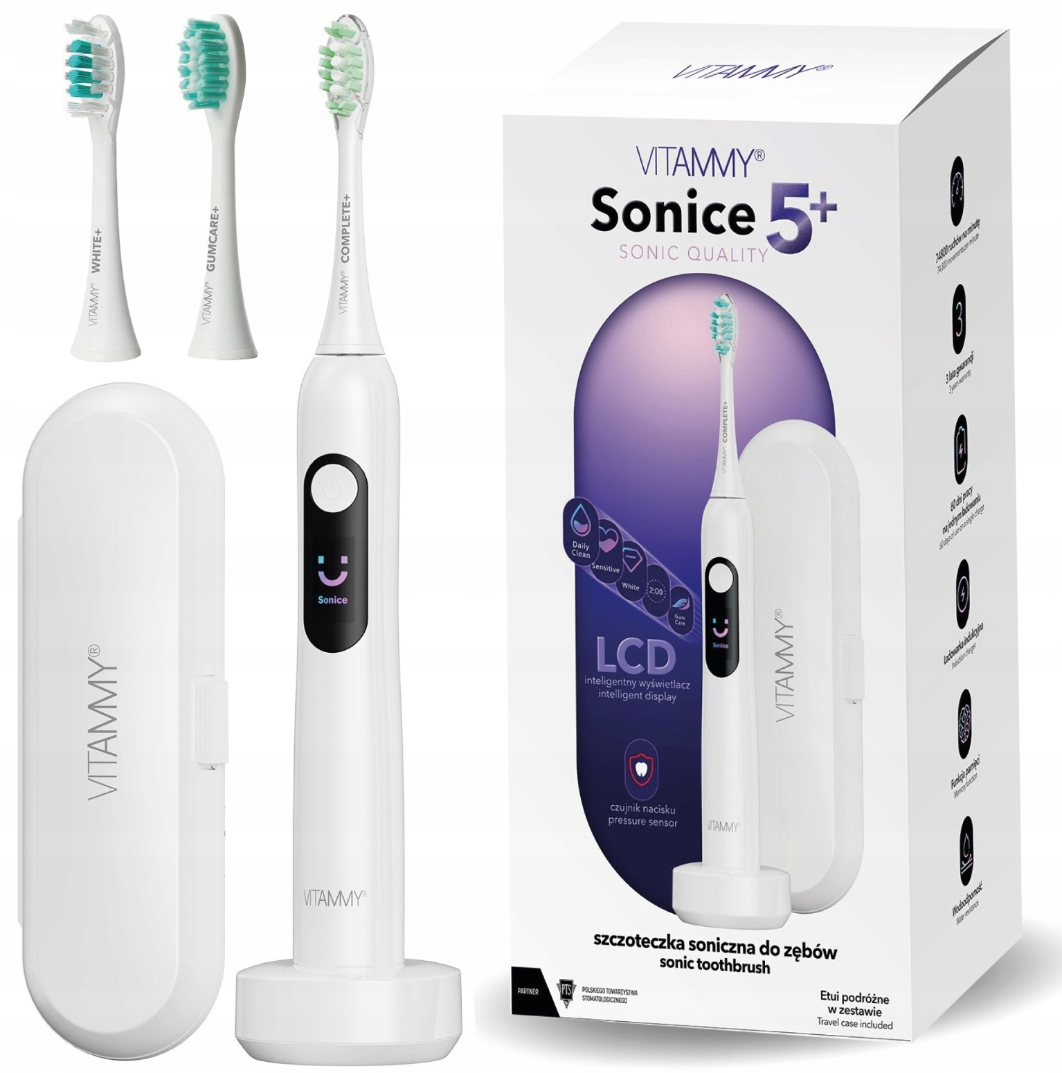 Szczoteczka Soniczna Elektryczna Do Zębów Vitammy Sonice 5+ White 5 Trybów